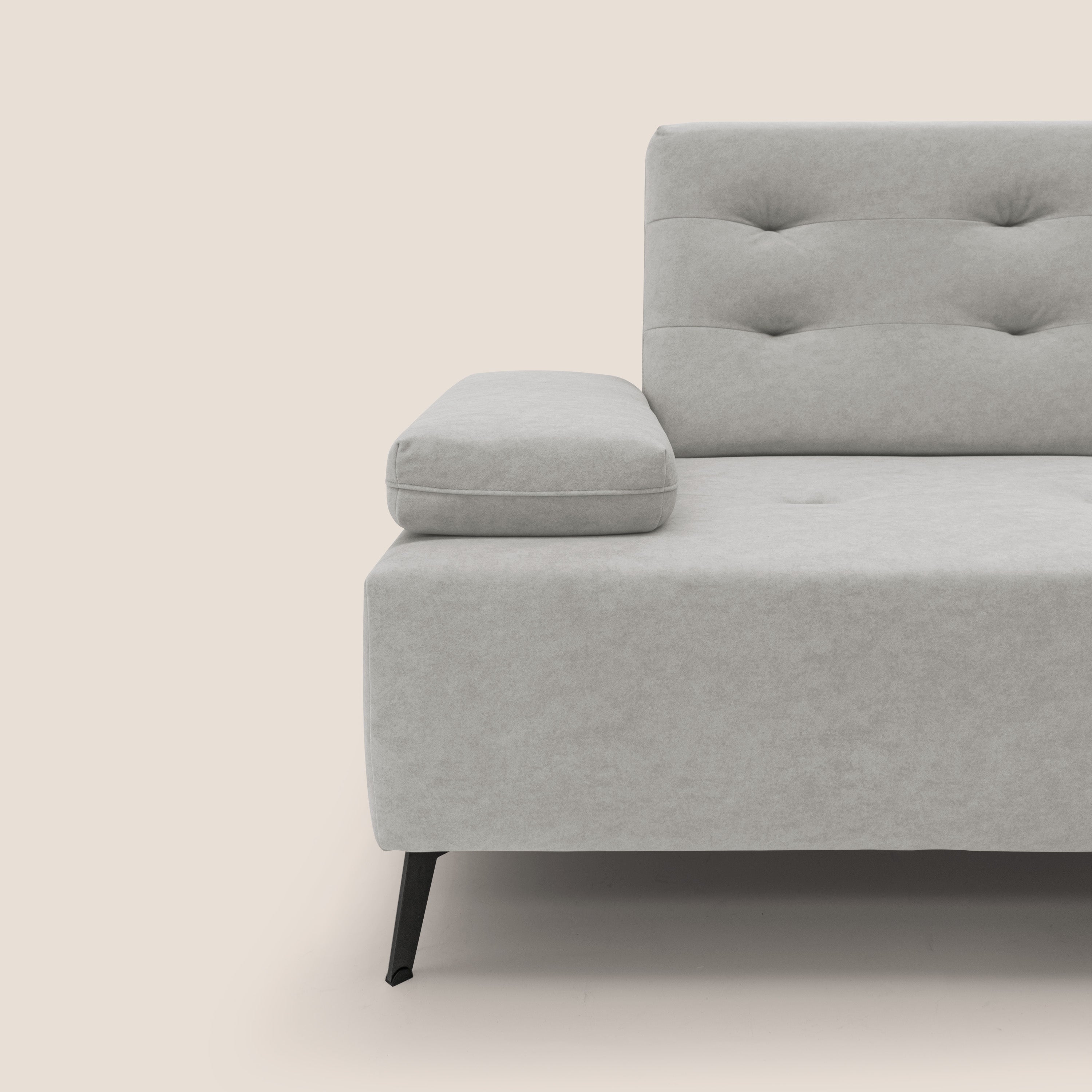 Lugano Divano angolare con schienali traslanti in microfibra effetto velluto T09 grigio chiaro - divani.store