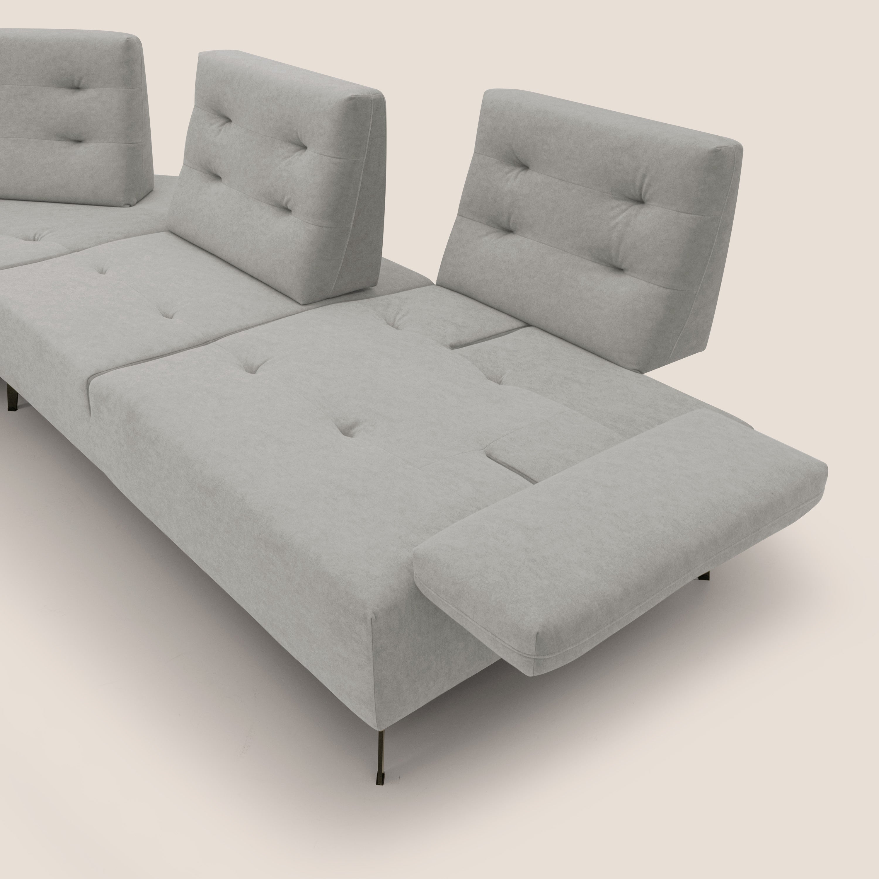 Lugano Divano angolare con schienali traslanti in microfibra effetto velluto T09 grigio chiaro - divani.store
