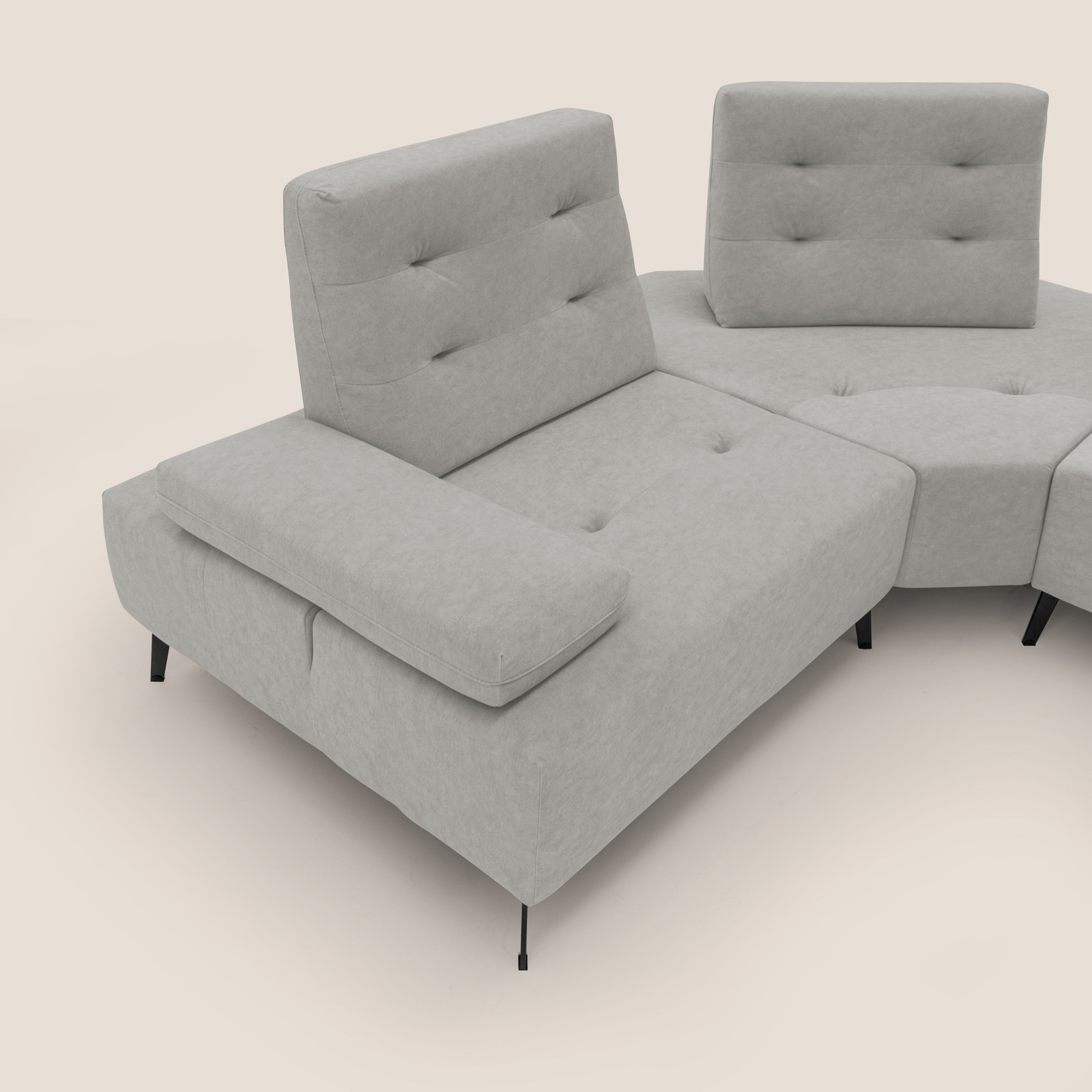 Lugano Divano angolare con schienali traslanti in microfibra effetto velluto T09 grigio chiaro - divani.store