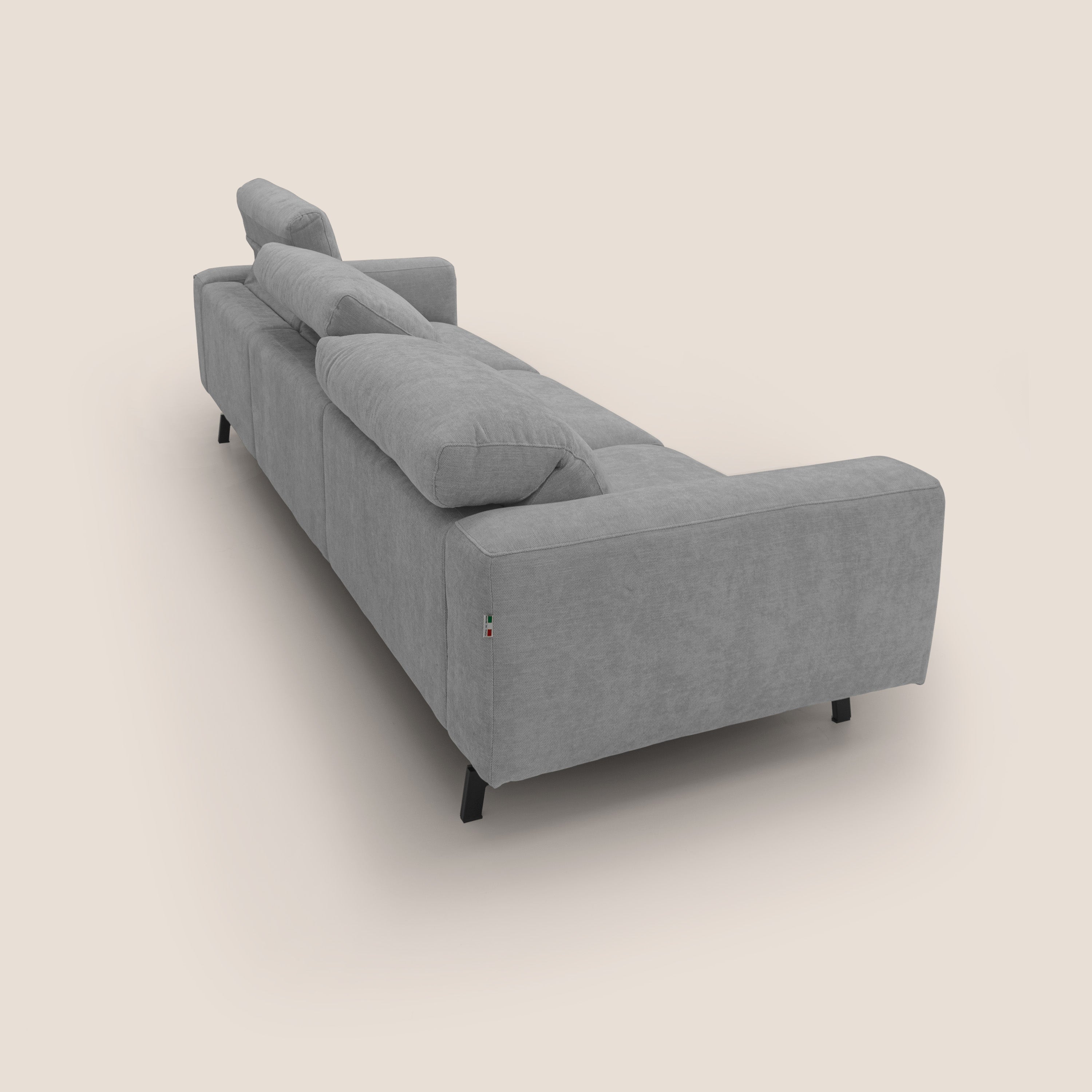 Sakura divano in piuma d'oca modulare a 3 sedute in morbido tessuto fiammato impermeabile T14 grigio chiaro - divani.store