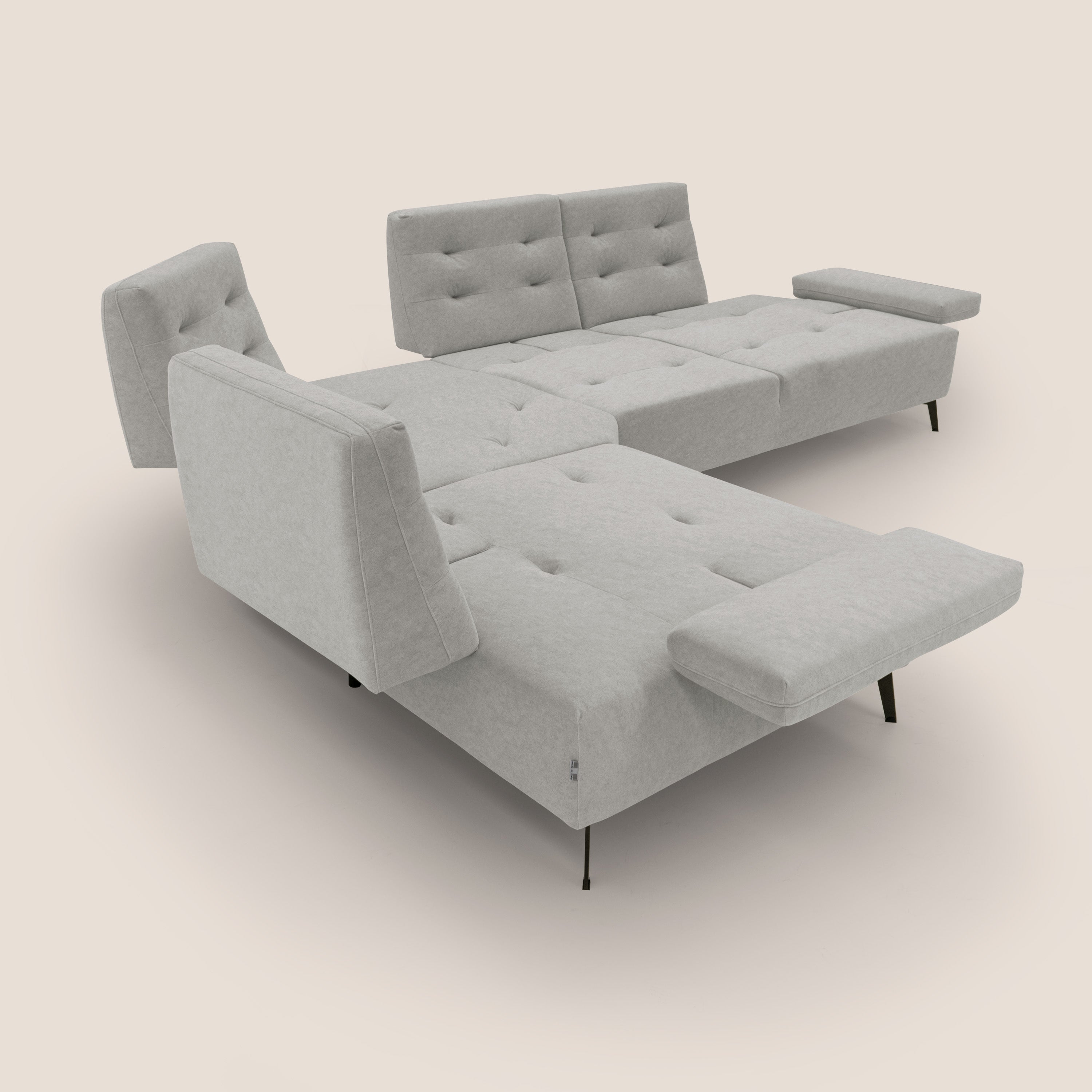 Lugano Divano angolare con schienali traslanti in microfibra effetto velluto T09 grigio chiaro - divani.store