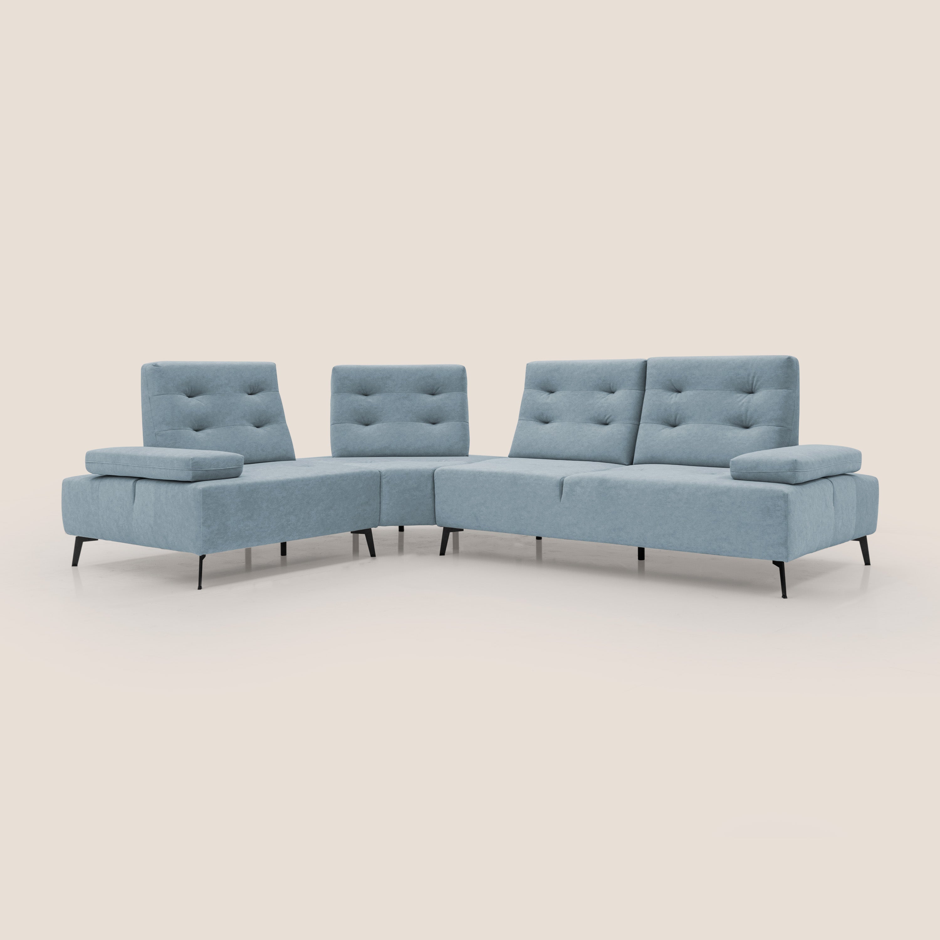 Lugano Divano angolare con schienali traslanti in microfibra effetto velluto T09 carta da zucchero - divani.store