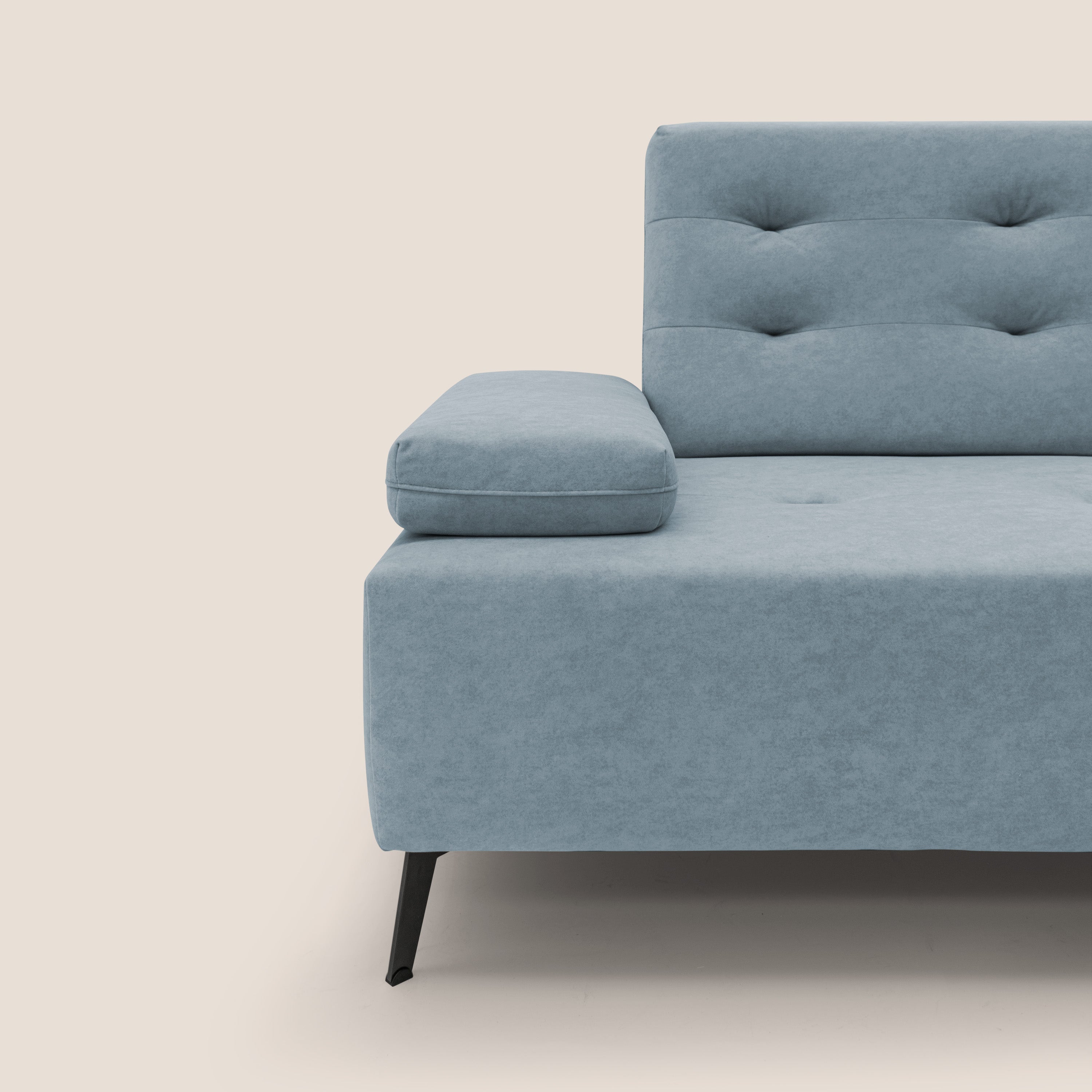 Lugano Divano angolare con schienali traslanti in microfibra effetto velluto T09 carta da zucchero - divani.store