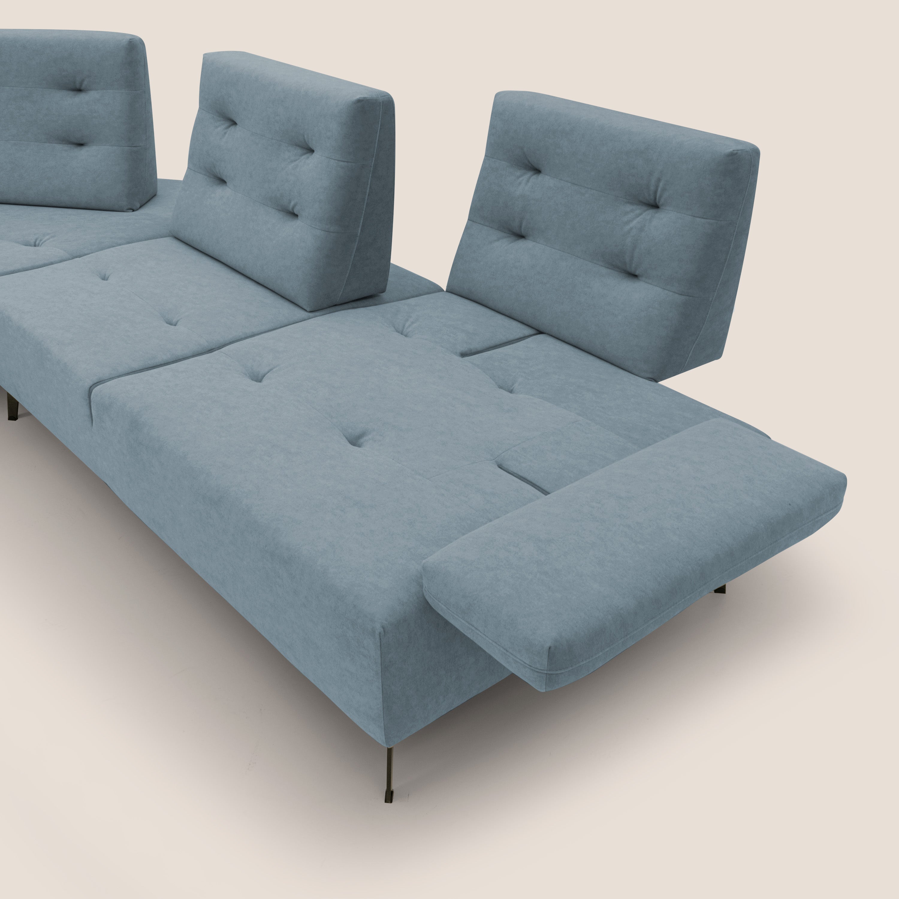 Lugano Divano angolare con schienali traslanti in microfibra effetto velluto T09 carta da zucchero - divani.store