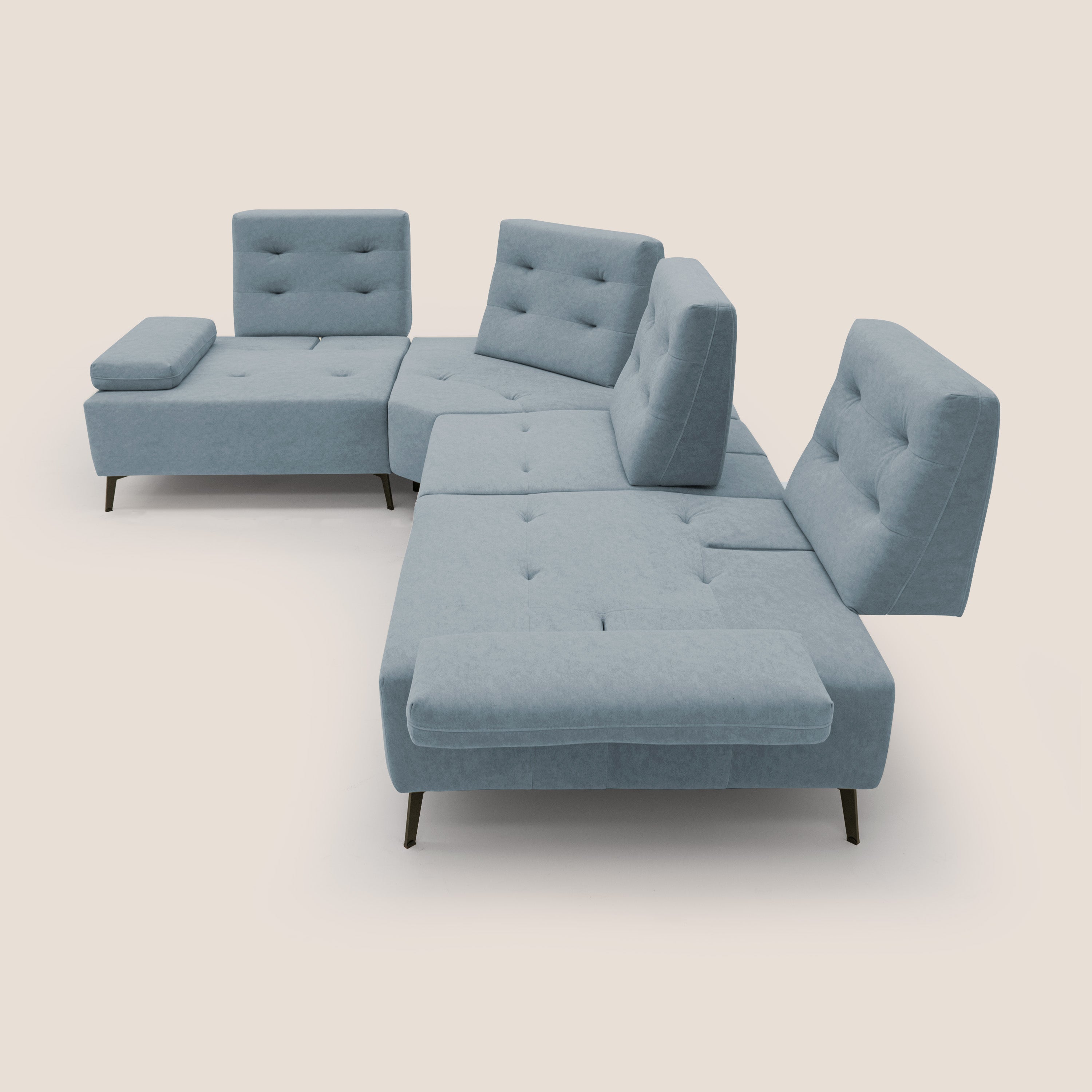 Lugano Divano angolare con schienali traslanti in microfibra effetto velluto T09 carta da zucchero - divani.store