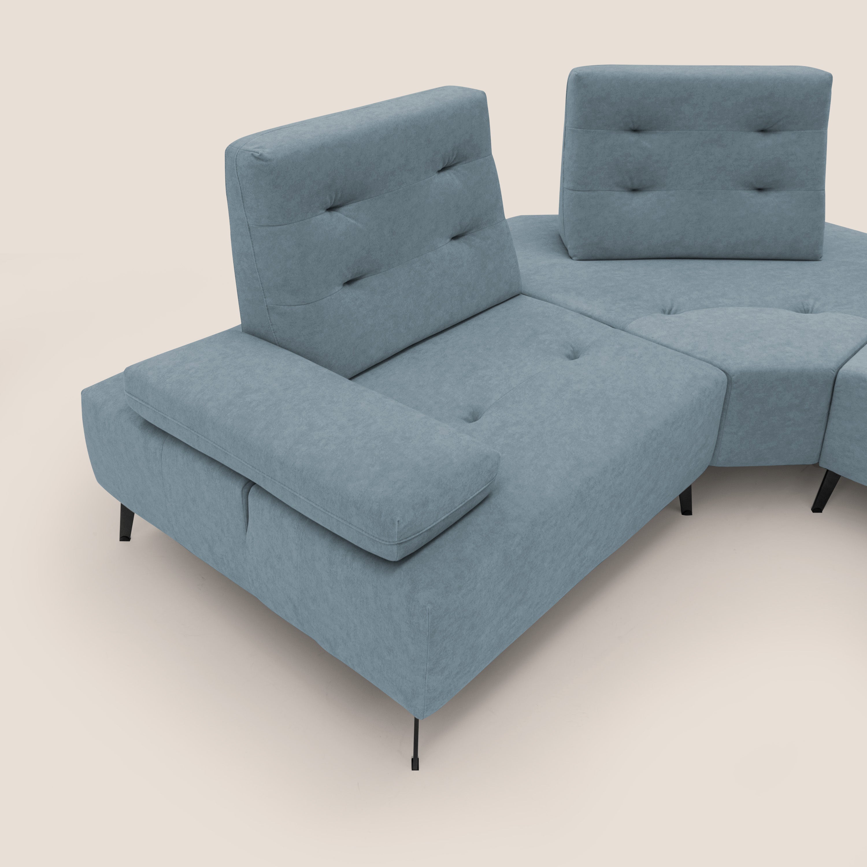 Lugano Divano angolare con schienali traslanti in microfibra effetto velluto T09 carta da zucchero - divani.store