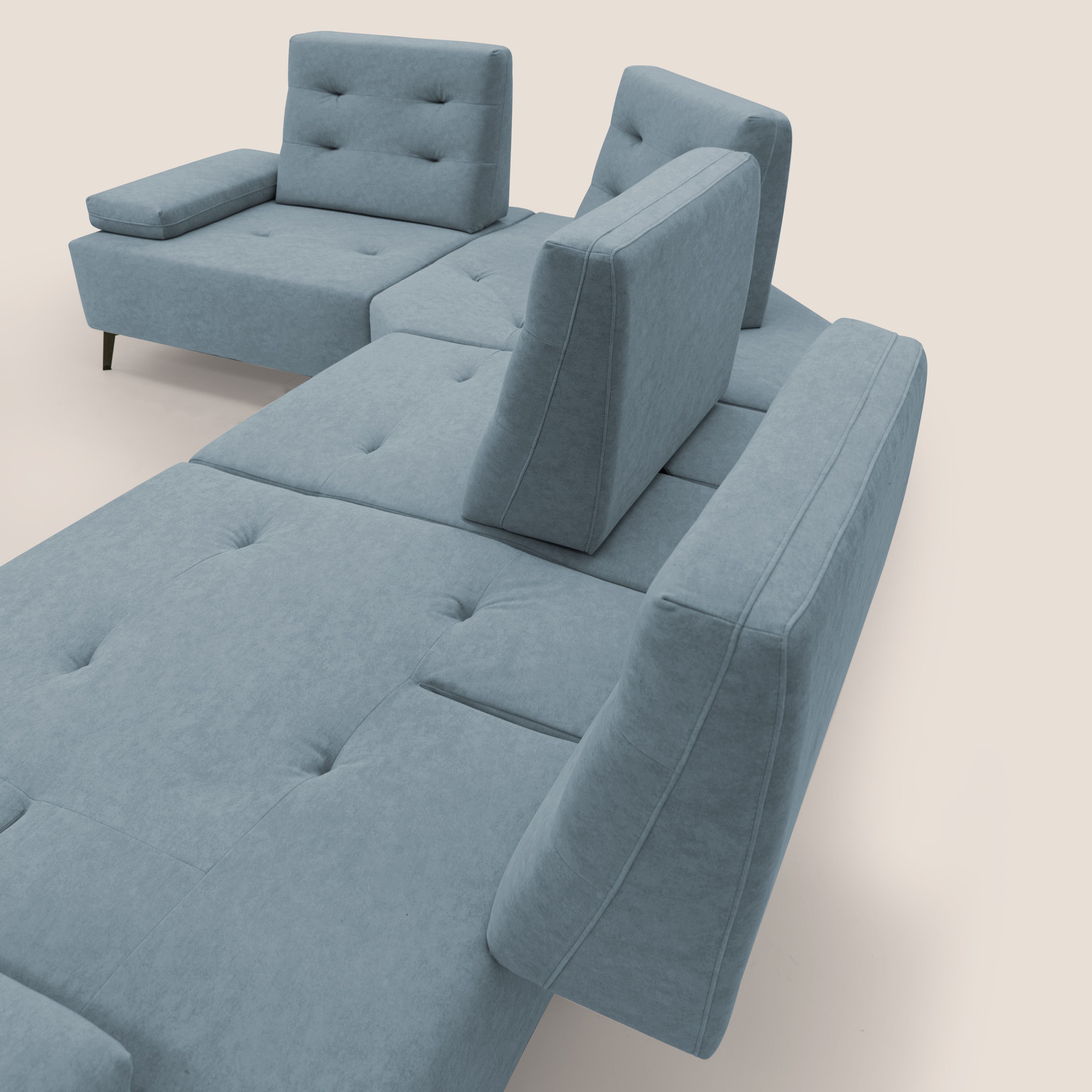 Lugano Divano angolare con schienali traslanti in microfibra effetto velluto T09 carta da zucchero - divani.store