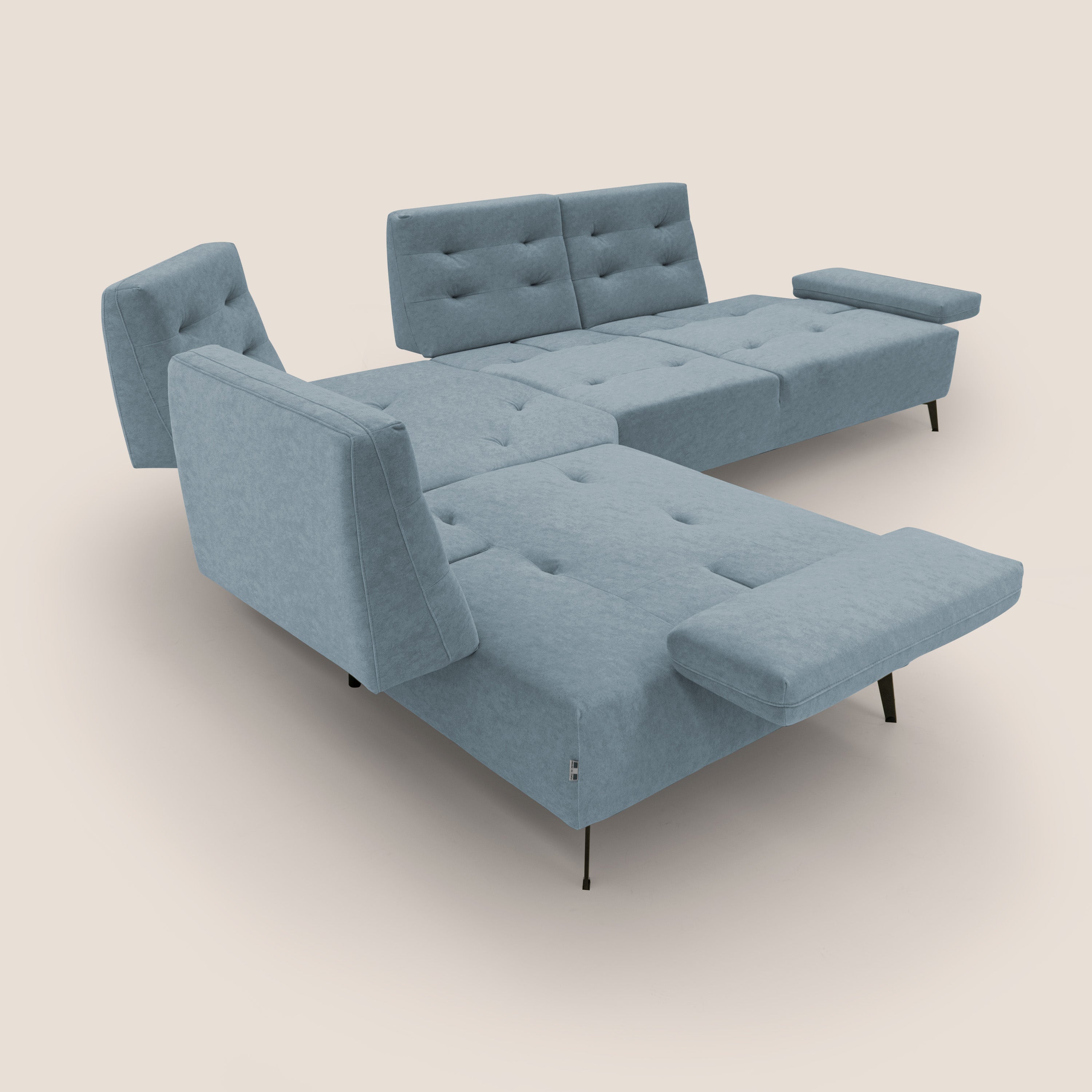 Lugano Divano angolare con schienali traslanti in microfibra effetto velluto T09 carta da zucchero - divani.store