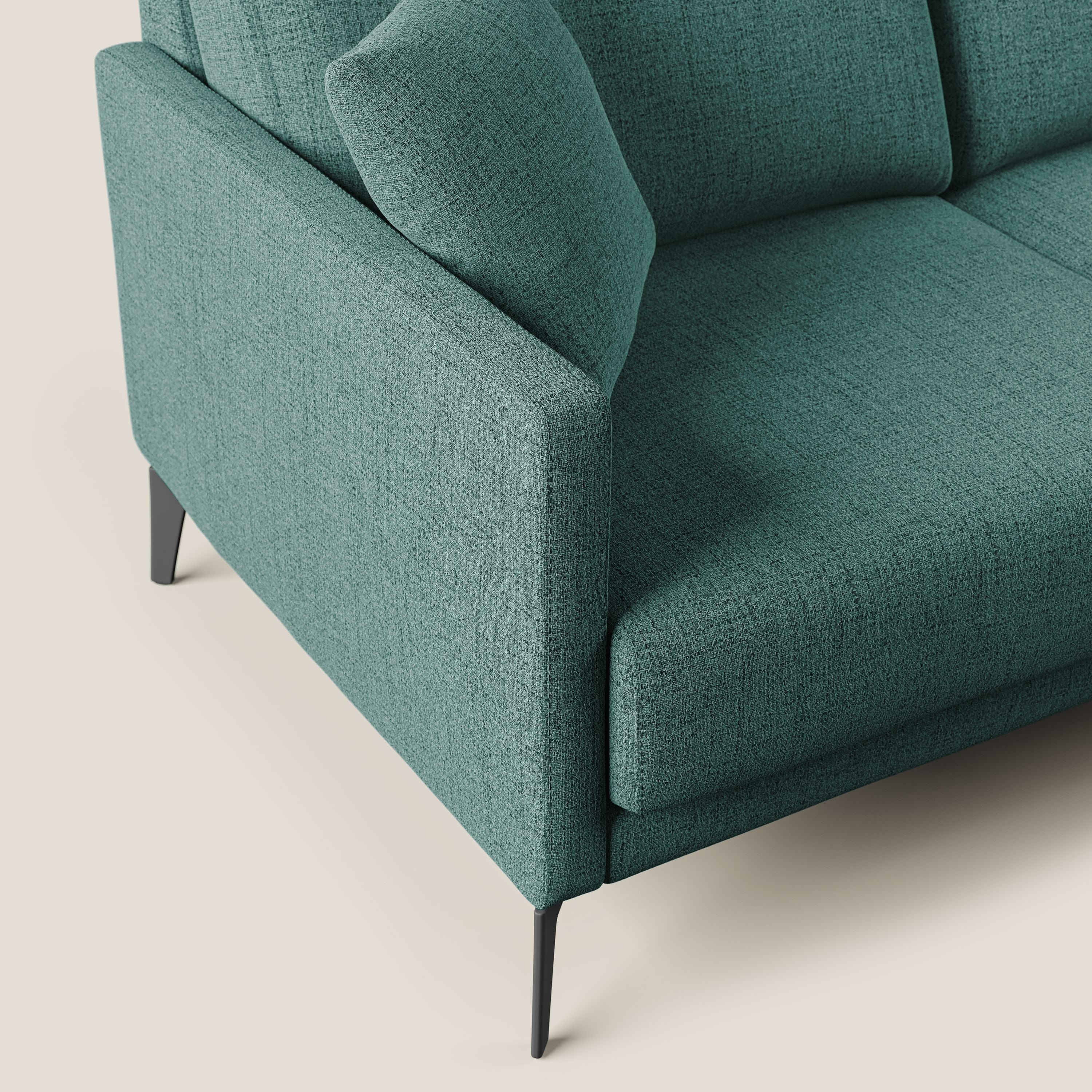 Saturno divano angolare moderno in tessuto morbido impermeabile T03 verde acqua - divani.store