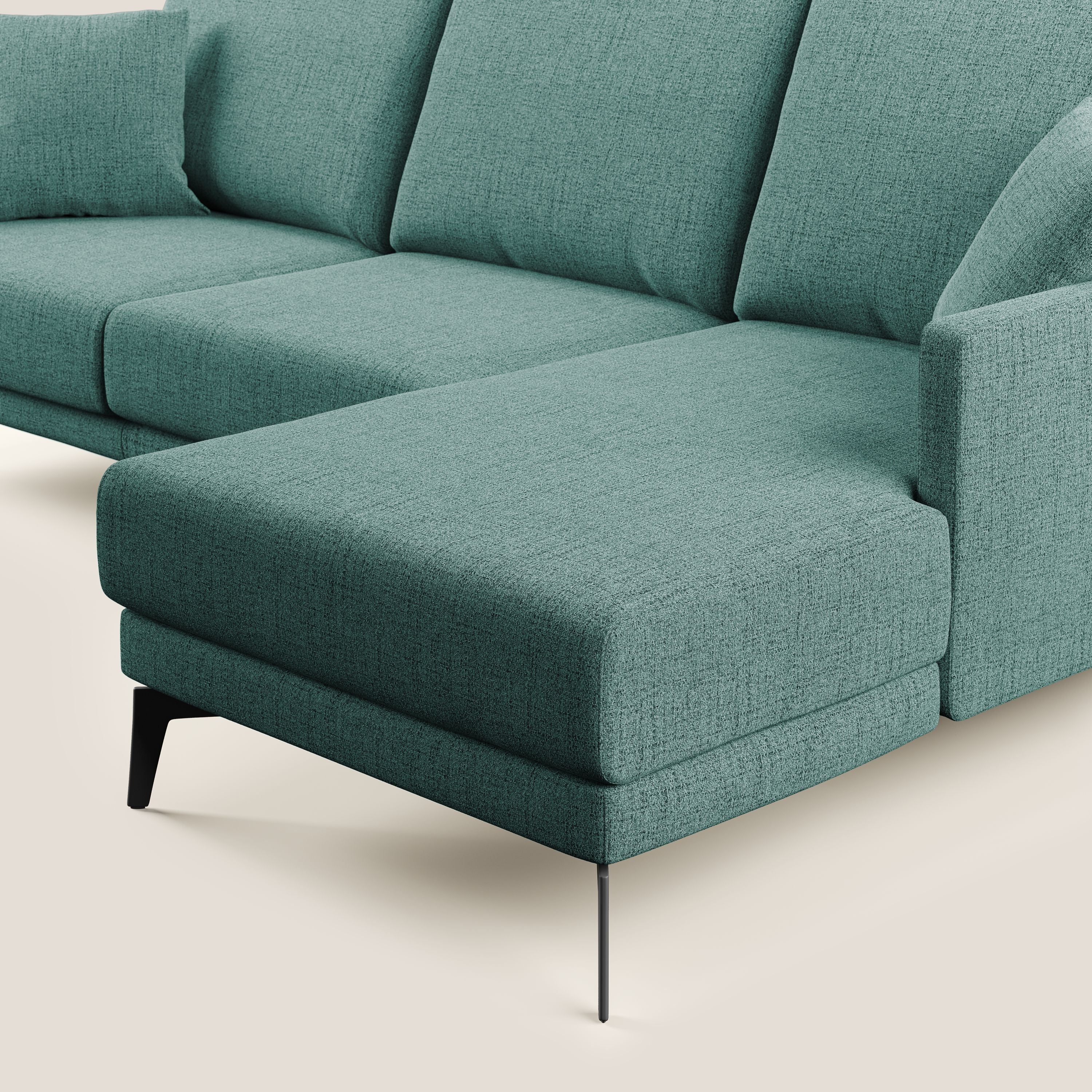 Saturno divano angolare moderno in tessuto morbido impermeabile T03 verde acqua - divani.store