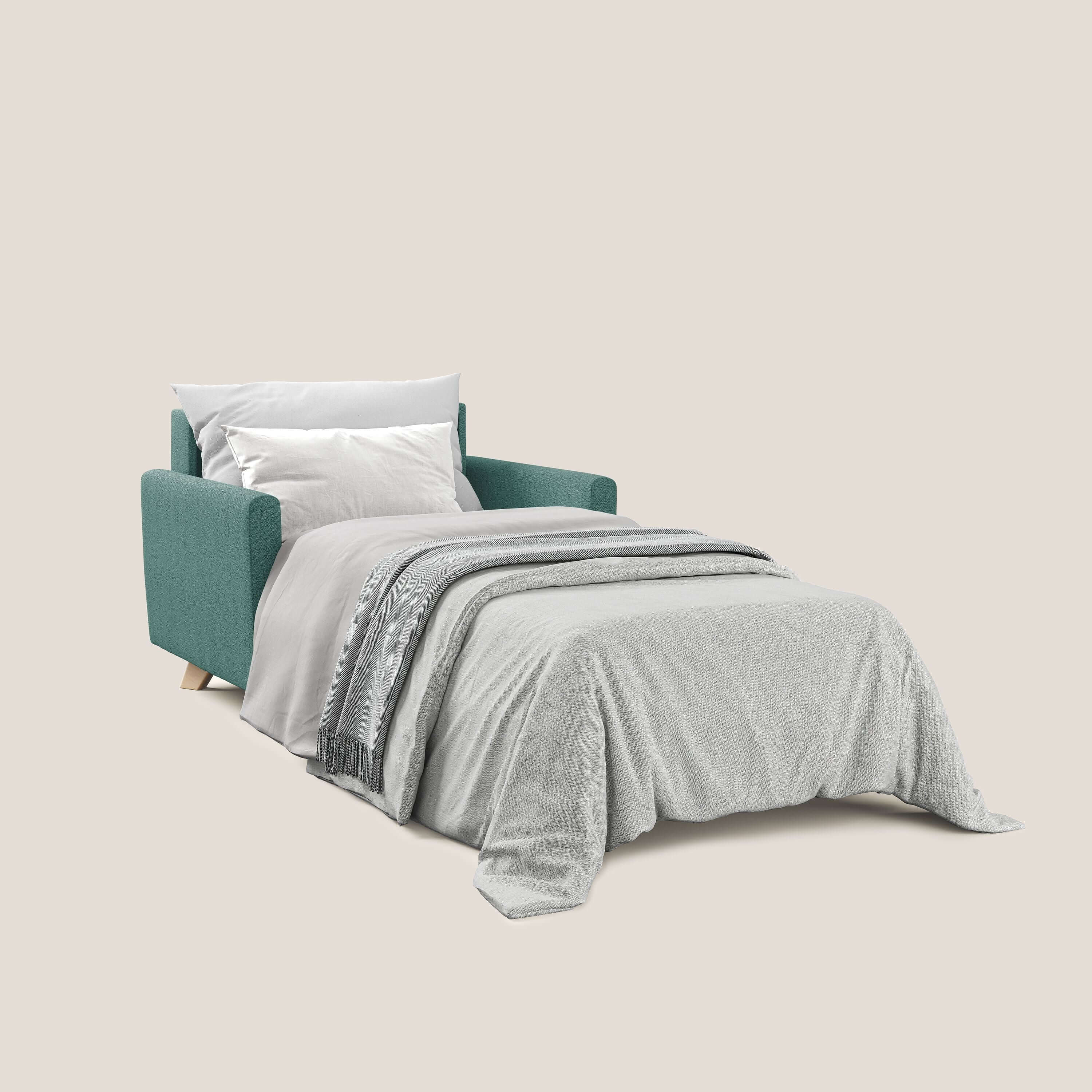 Edgar poltrona letto in tessuto felis impermeabile T03 verde acqua - divani.store