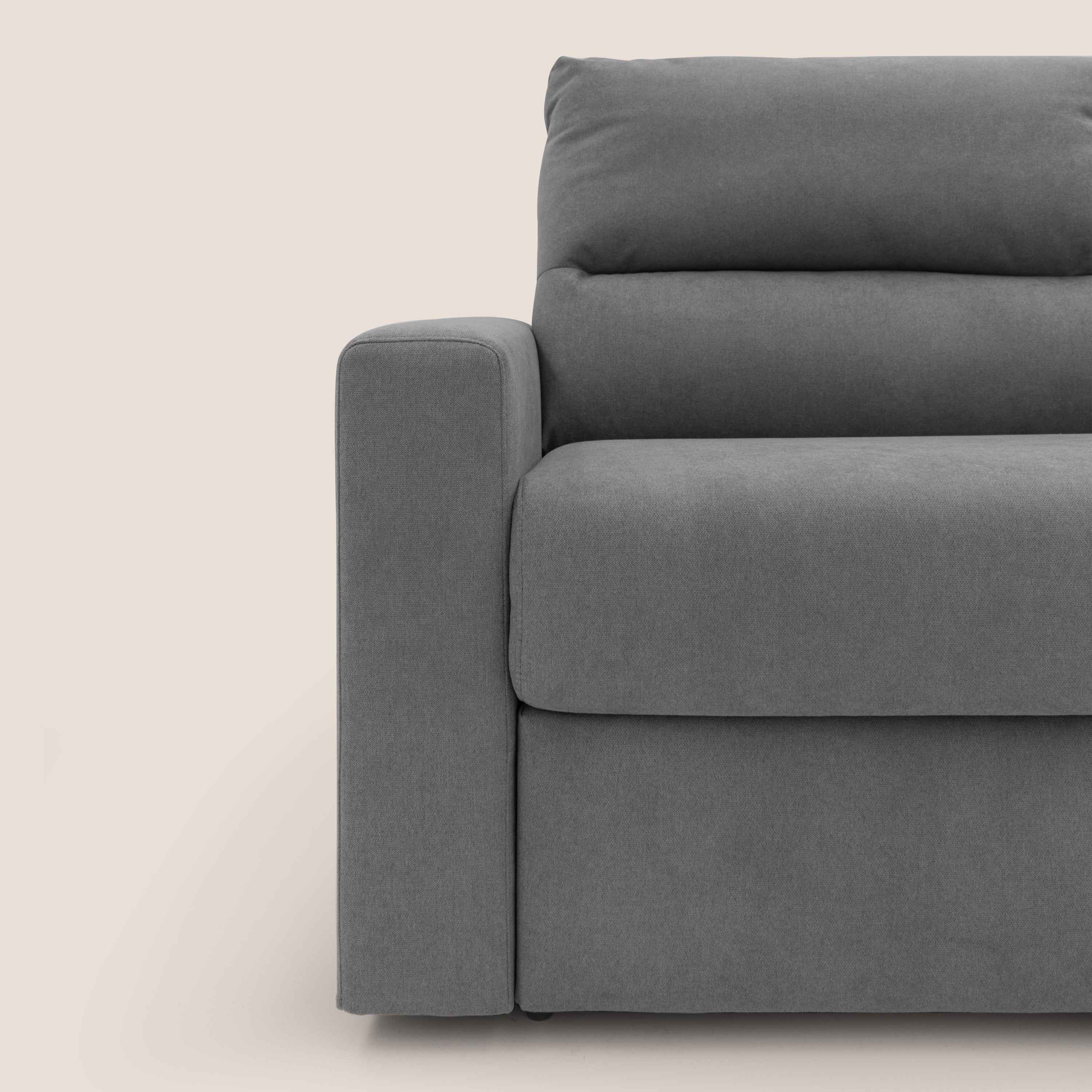 Paloma divano letto con materasso alto 18 cm con Aloe Vera in tessuto impermeabile grigio - divani.store