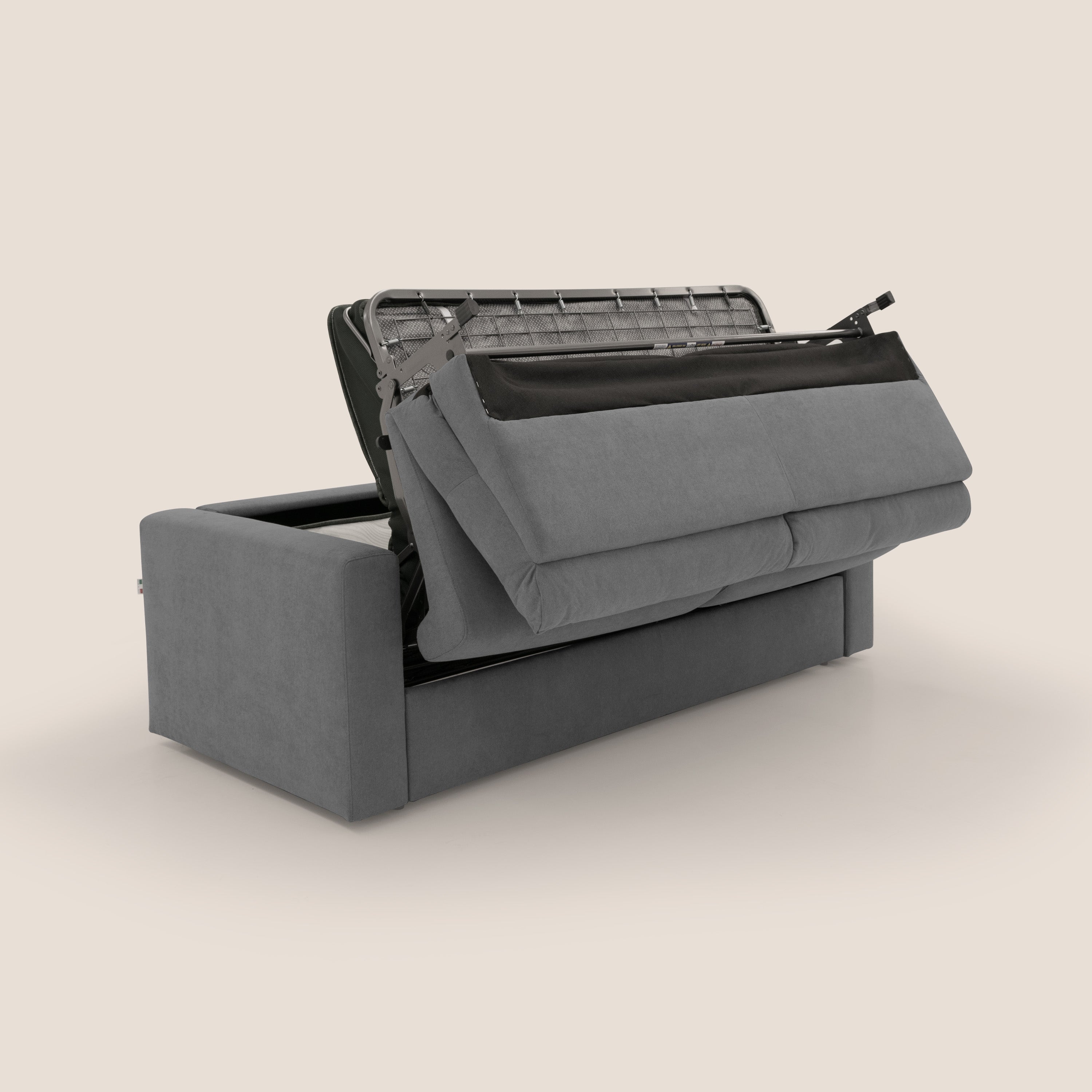 Paloma divano letto con materasso alto 18 cm con Aloe Vera in tessuto impermeabile grigio - divani.store