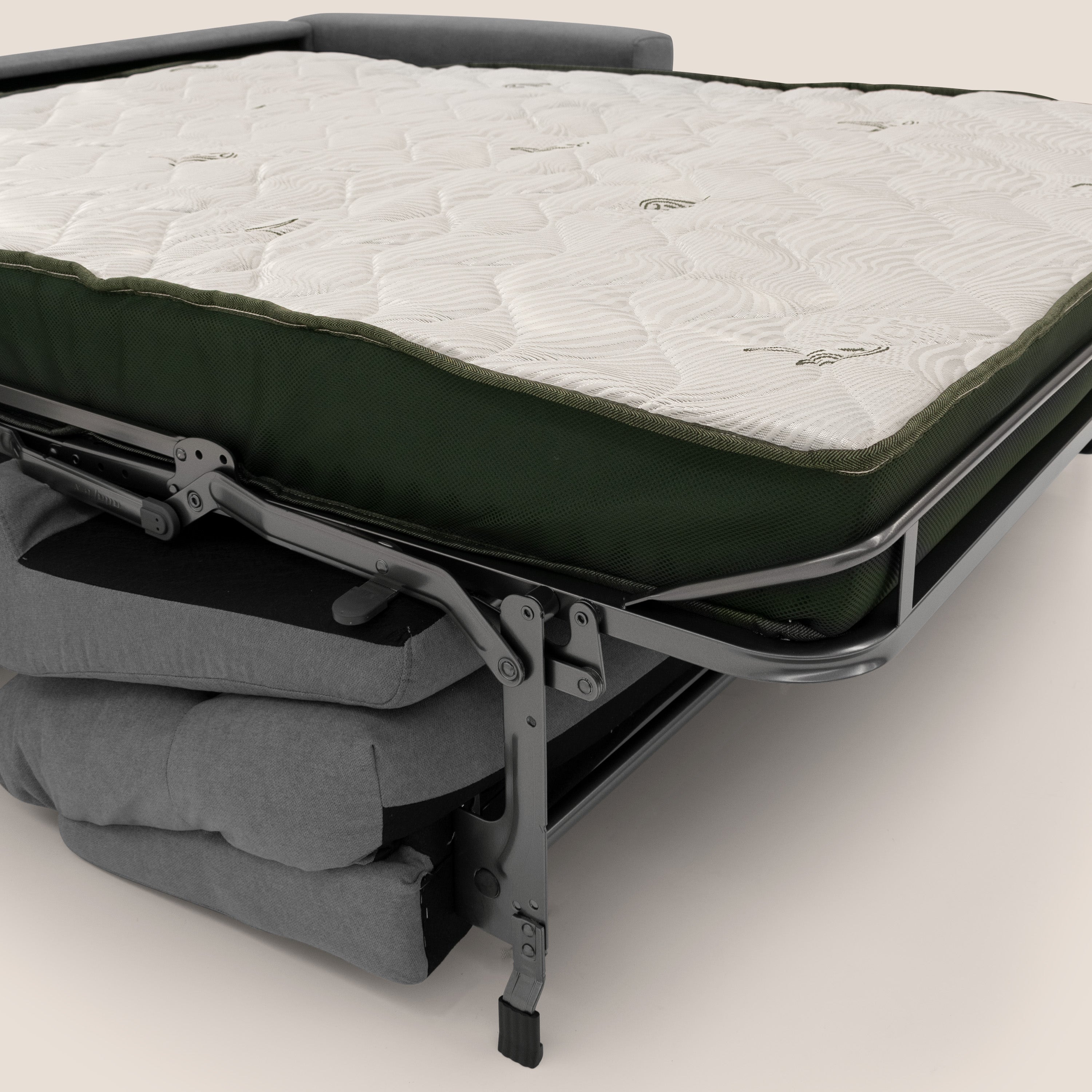 Paloma divano letto con materasso alto 18 cm con Aloe Vera in tessuto impermeabile grigio - divani.store