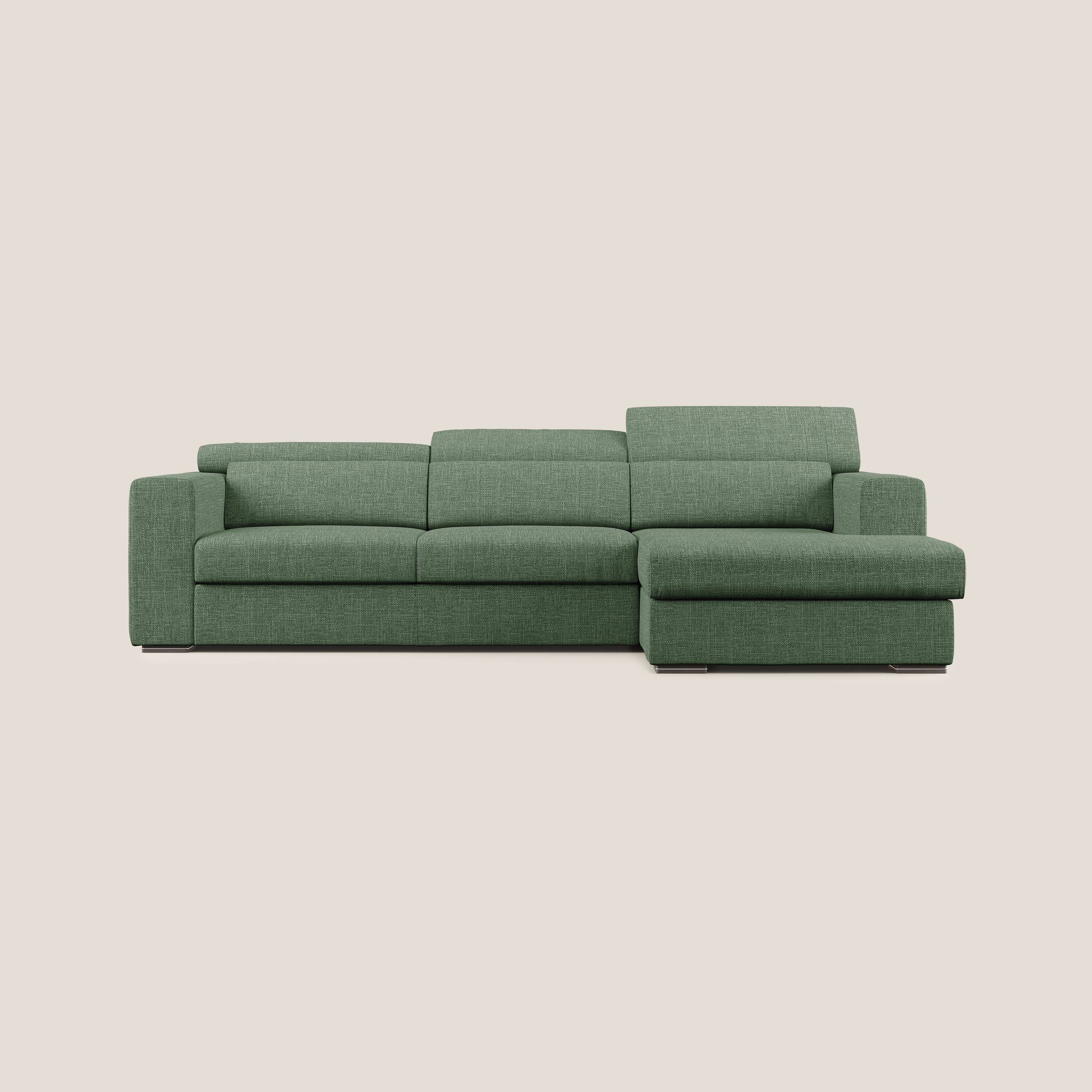 Vegas divano angolare con poggiatesta reclinabili in morbido tessuto impermeabile T06 verde - divani.store