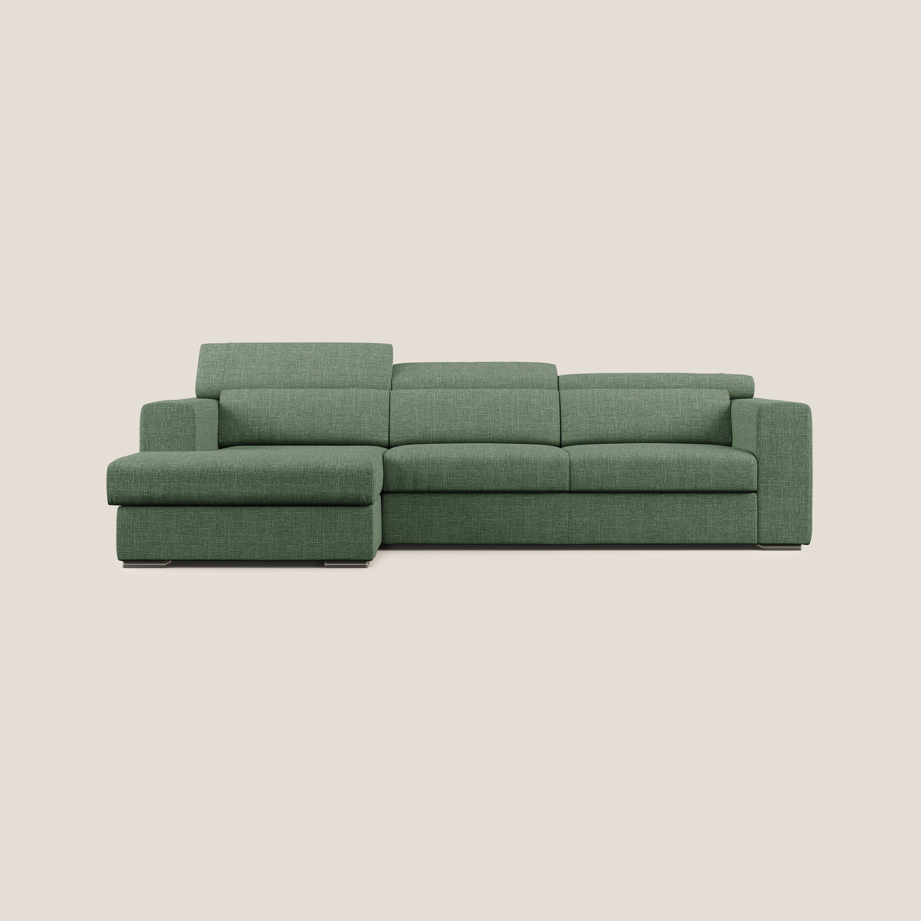 Vegas divano angolare con poggiatesta reclinabili in morbido tessuto impermeabile T06 verde - divani.store