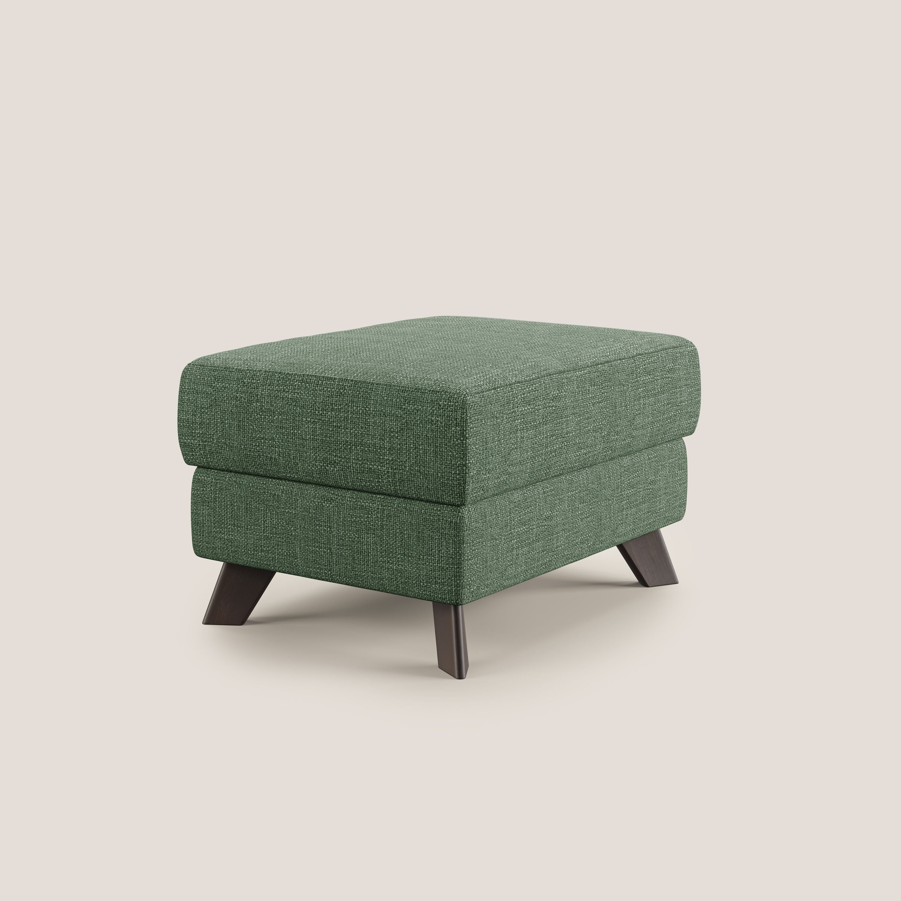 Moon Pouf contenitore e piedini alti in tessuto morbido ad intreccio soft-touch impermeabile T06 verde - divani.store