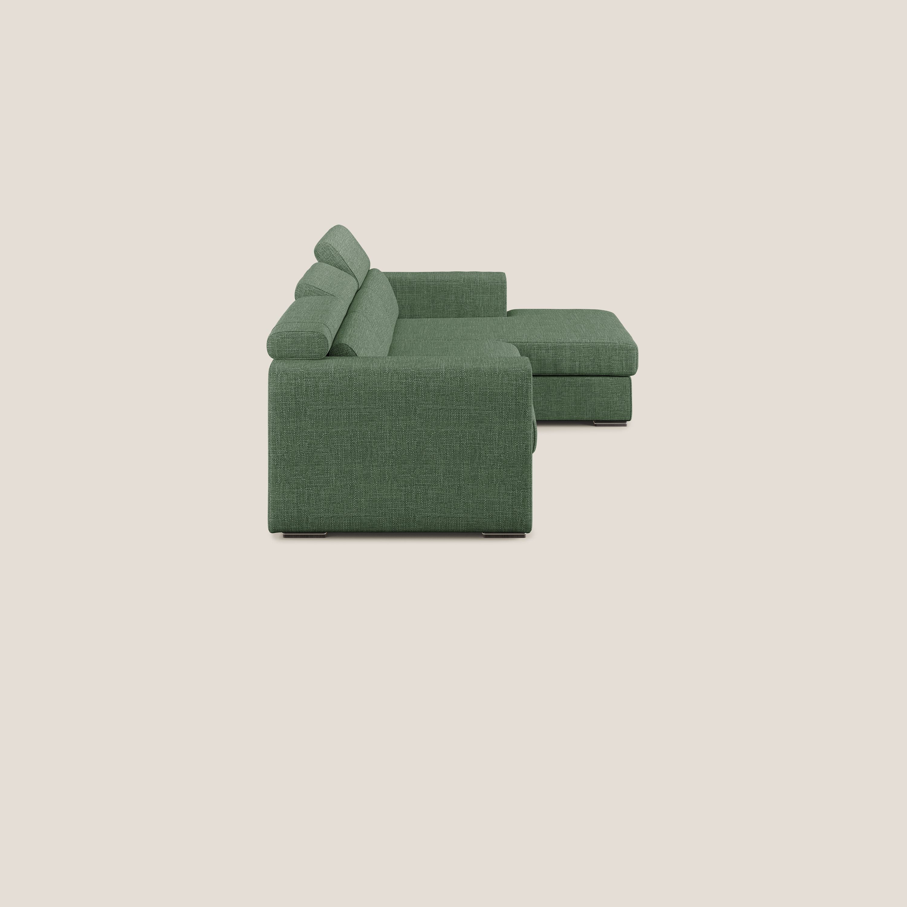 Vegas divano angolare con poggiatesta reclinabili in morbido tessuto impermeabile T06 verde - divani.store
