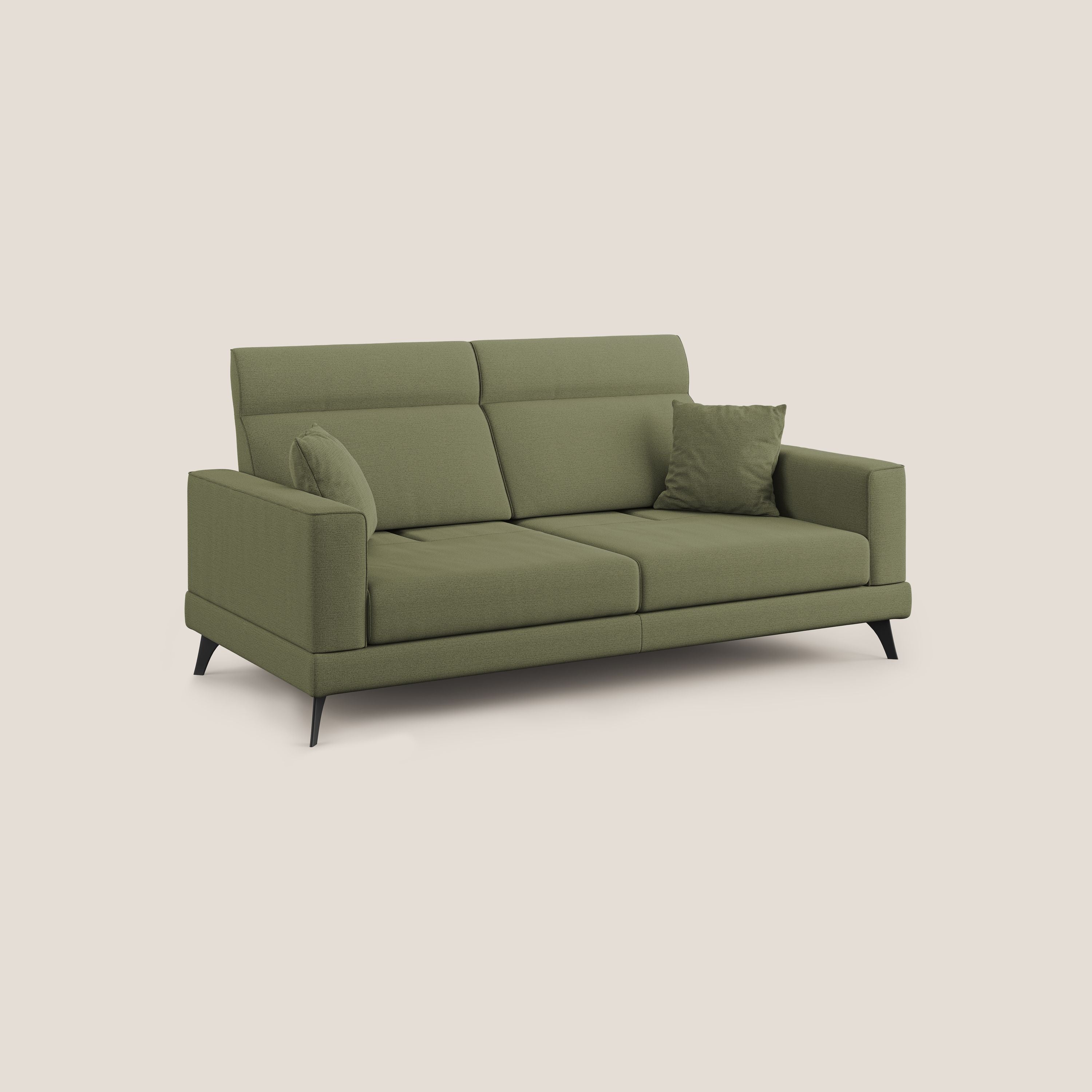 Slide Divano con schienali traslanti e poggiatesta in tessuto simil cotone impermeabile T19 verde - divani.store