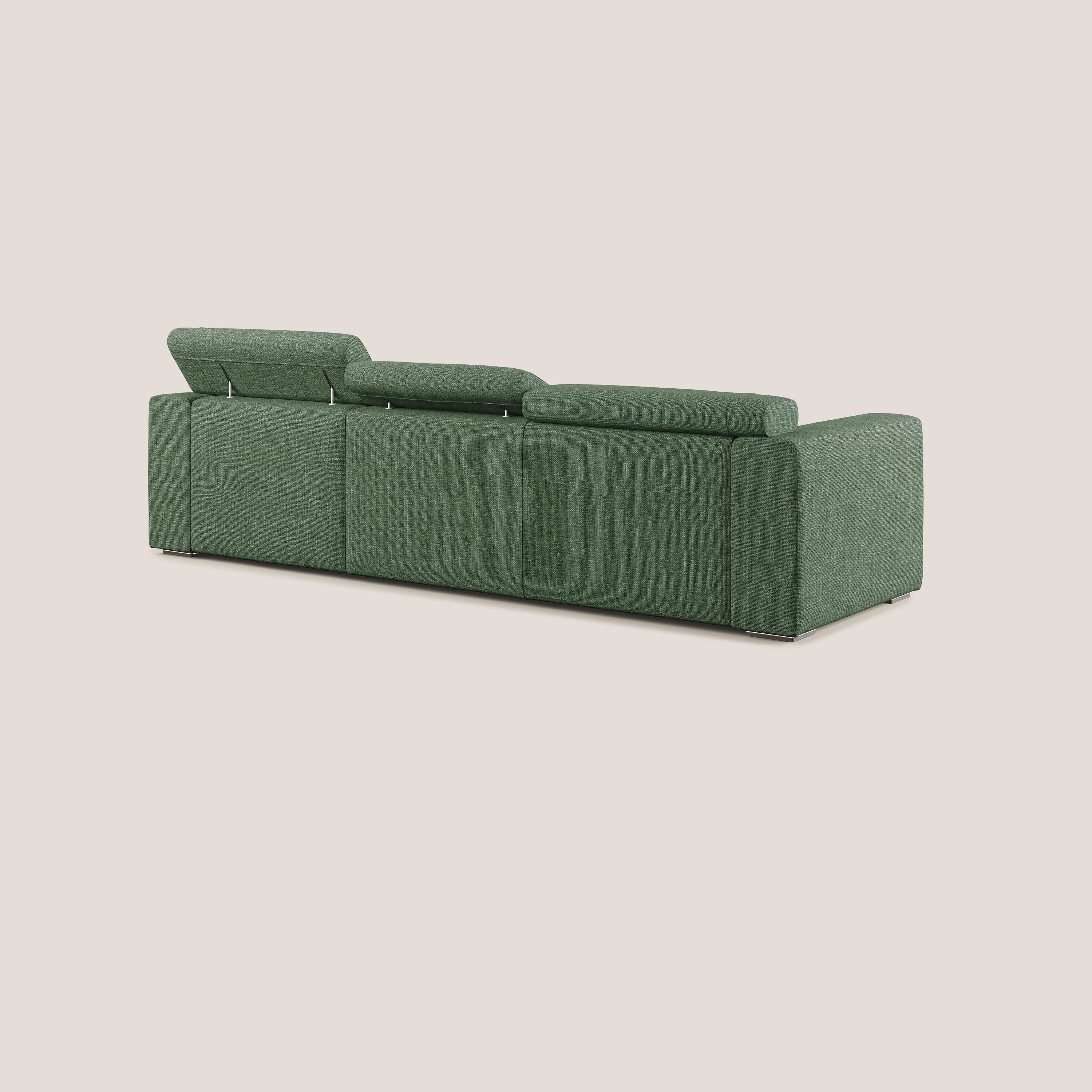 Vegas divano angolare con poggiatesta reclinabili in morbido tessuto impermeabile T06 verde - divani.store