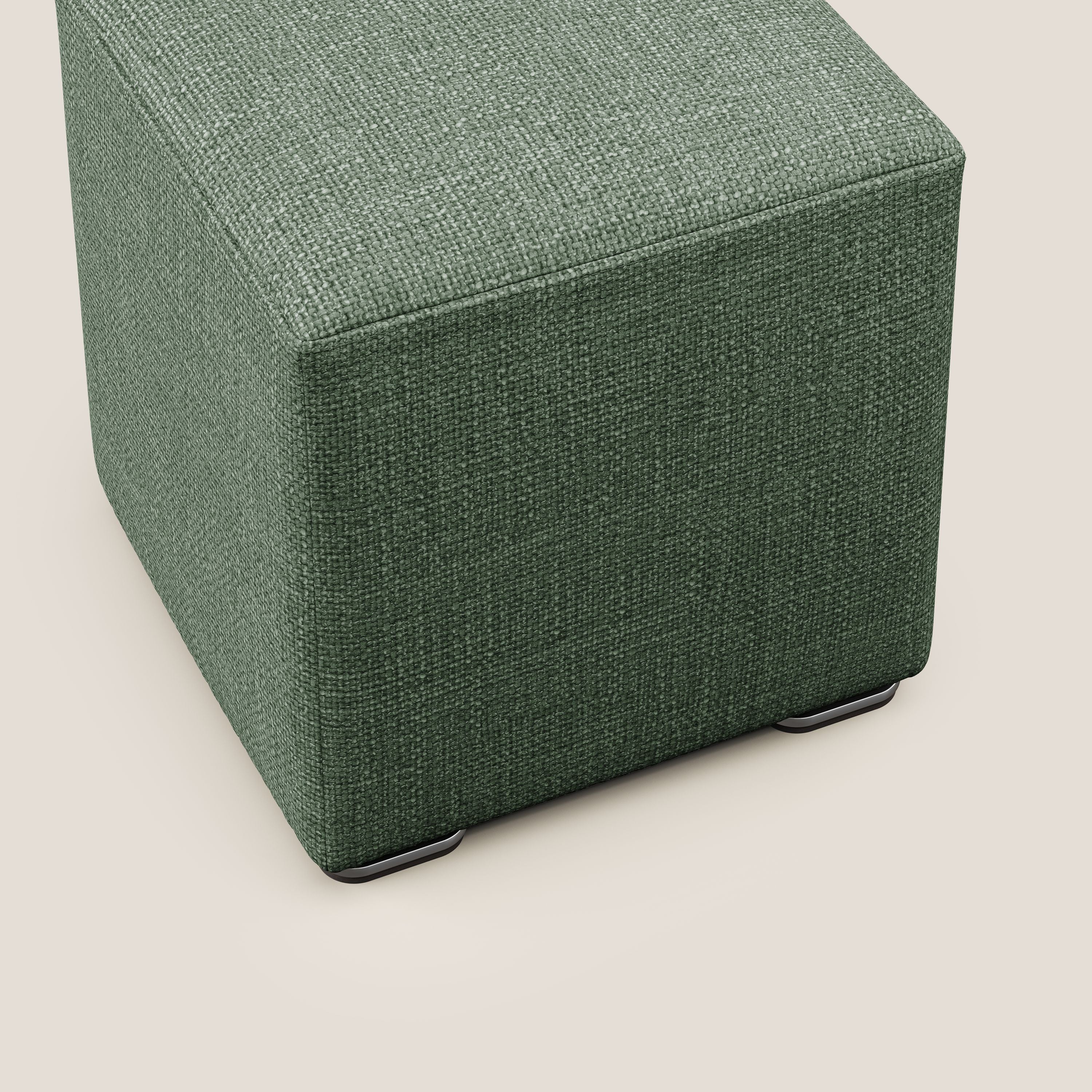 Cube pouf in morbido tessuto impermeabile ad intreccio melangiato T06 verde - divani.store