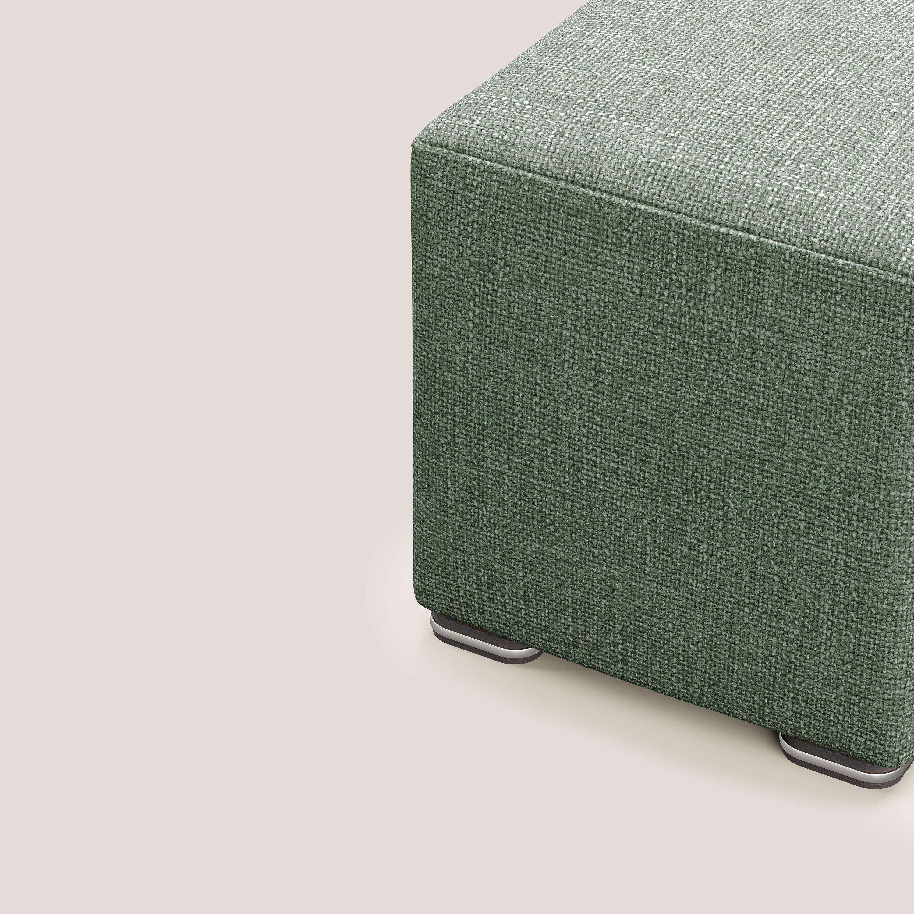 Cube pouf in morbido tessuto impermeabile ad intreccio melangiato T06 verde - divani.store