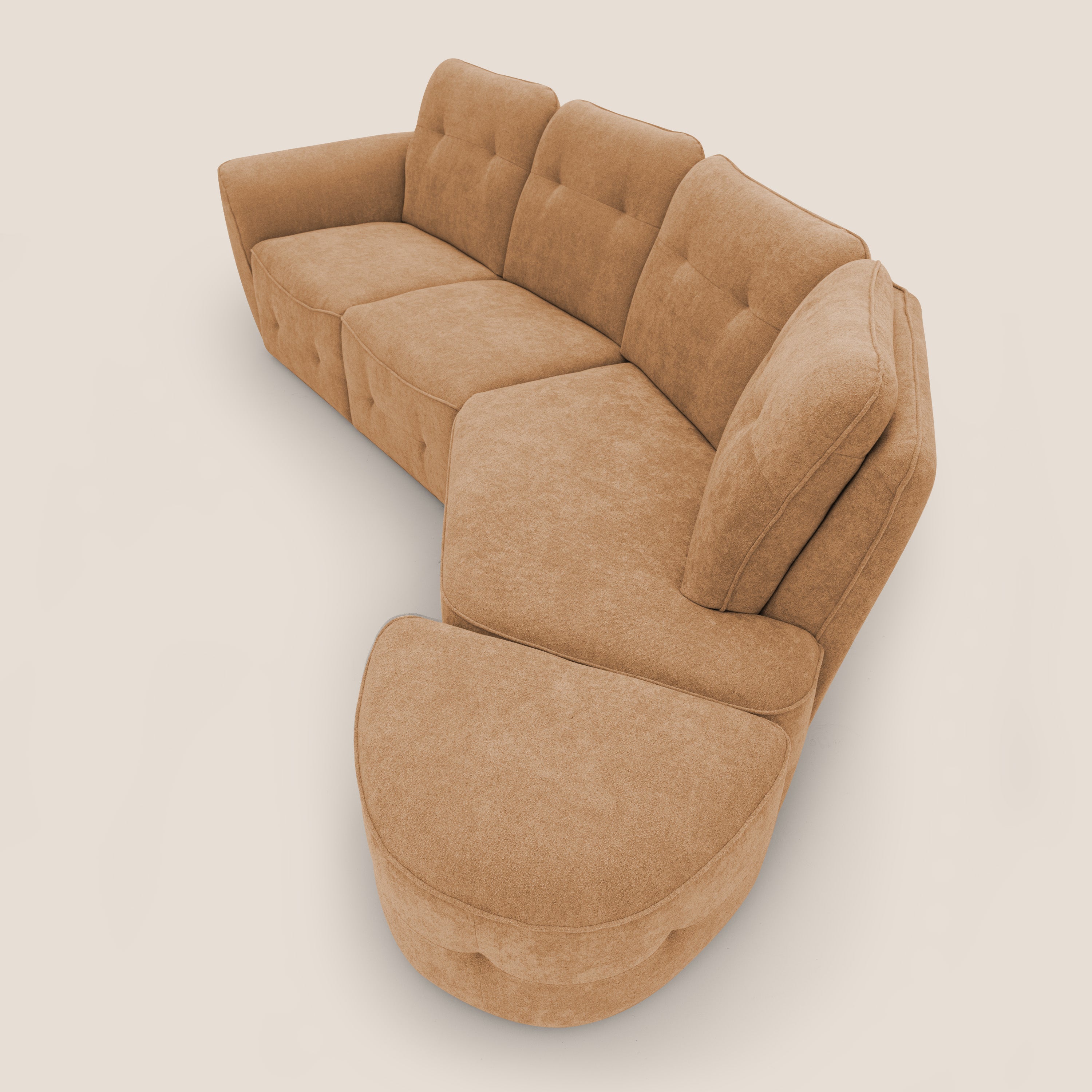 Cerbero divano angolare con pouf mobile in morbido bouclé impermeabile T07 arancio - divani.store