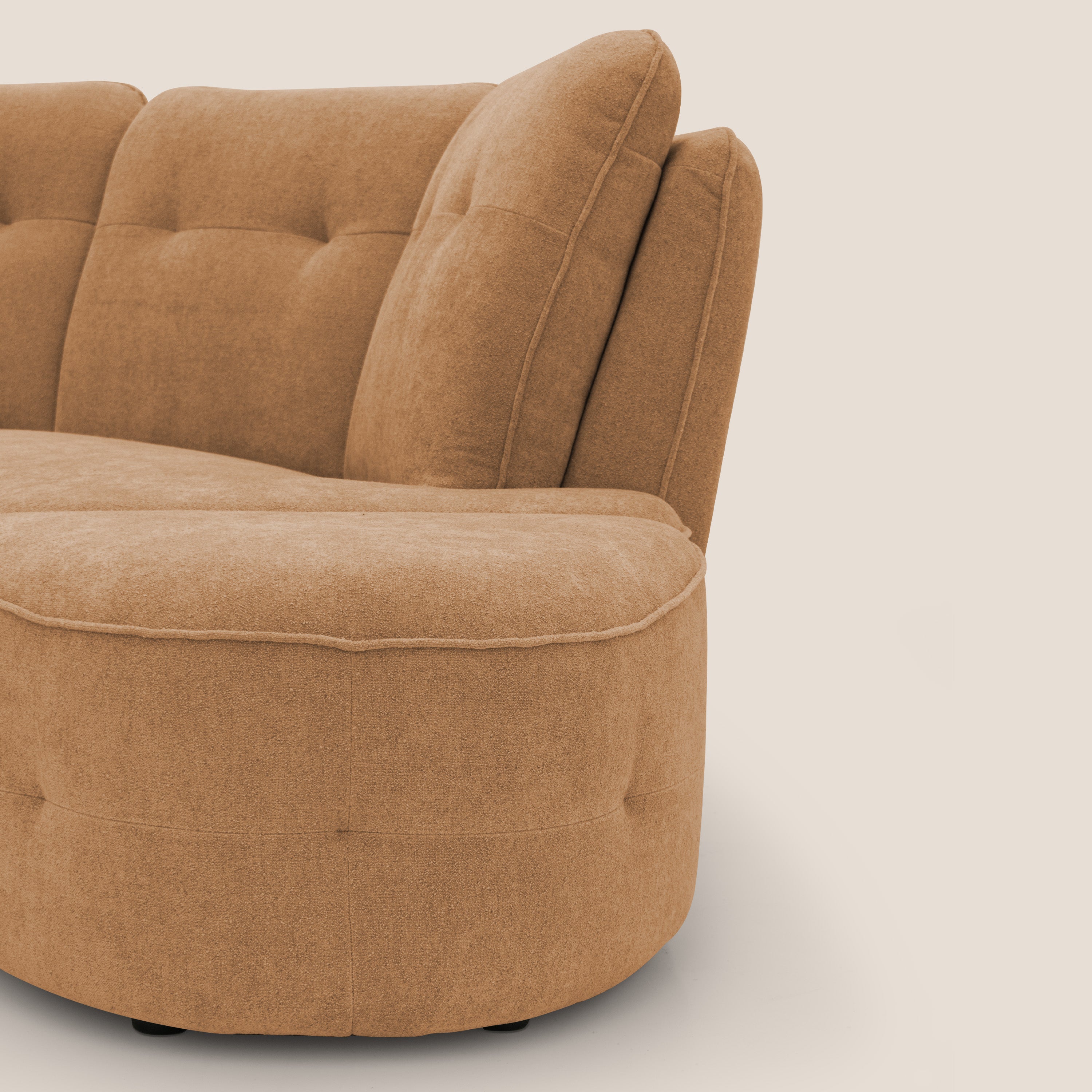 Cerbero divano angolare con pouf mobile in morbido bouclé impermeabile T07 arancio - divani.store