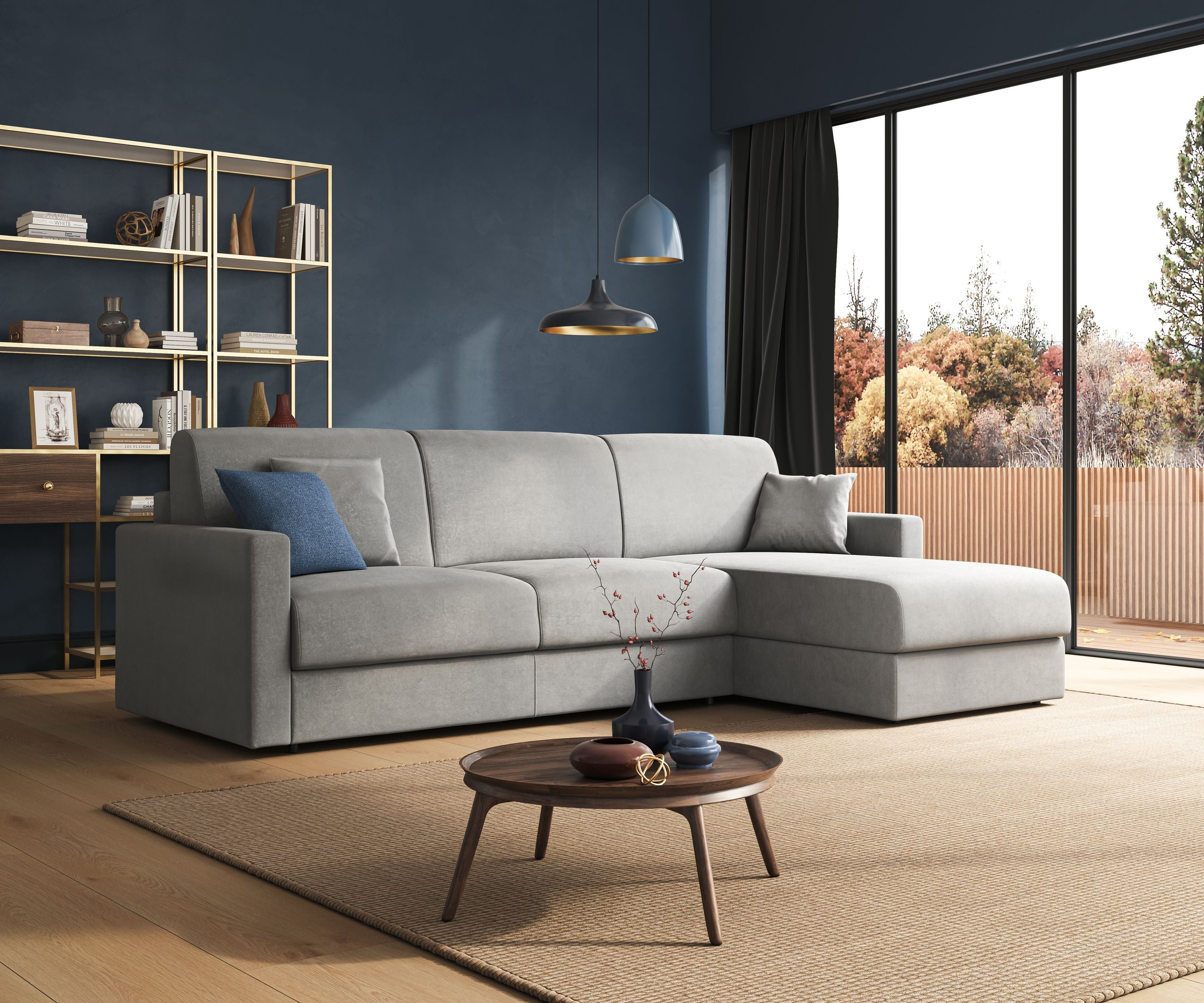 Chris Divano letto angolare con penisola in microfibra smacchiabile T11 nero - divani.store