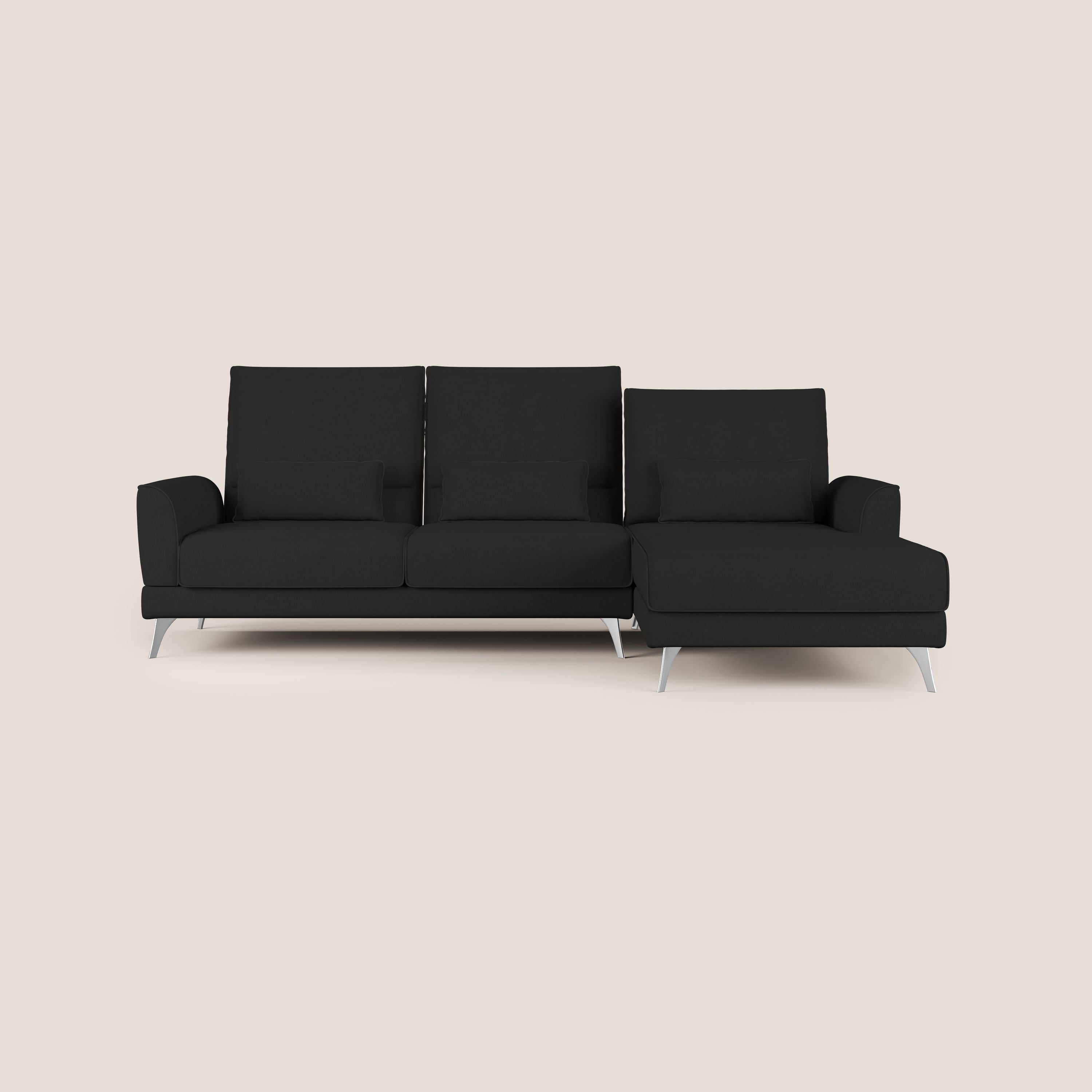 Tommy Divano angolare con relax e schienali traslanti in microfibra smacchiabile T11 nero - divani.store