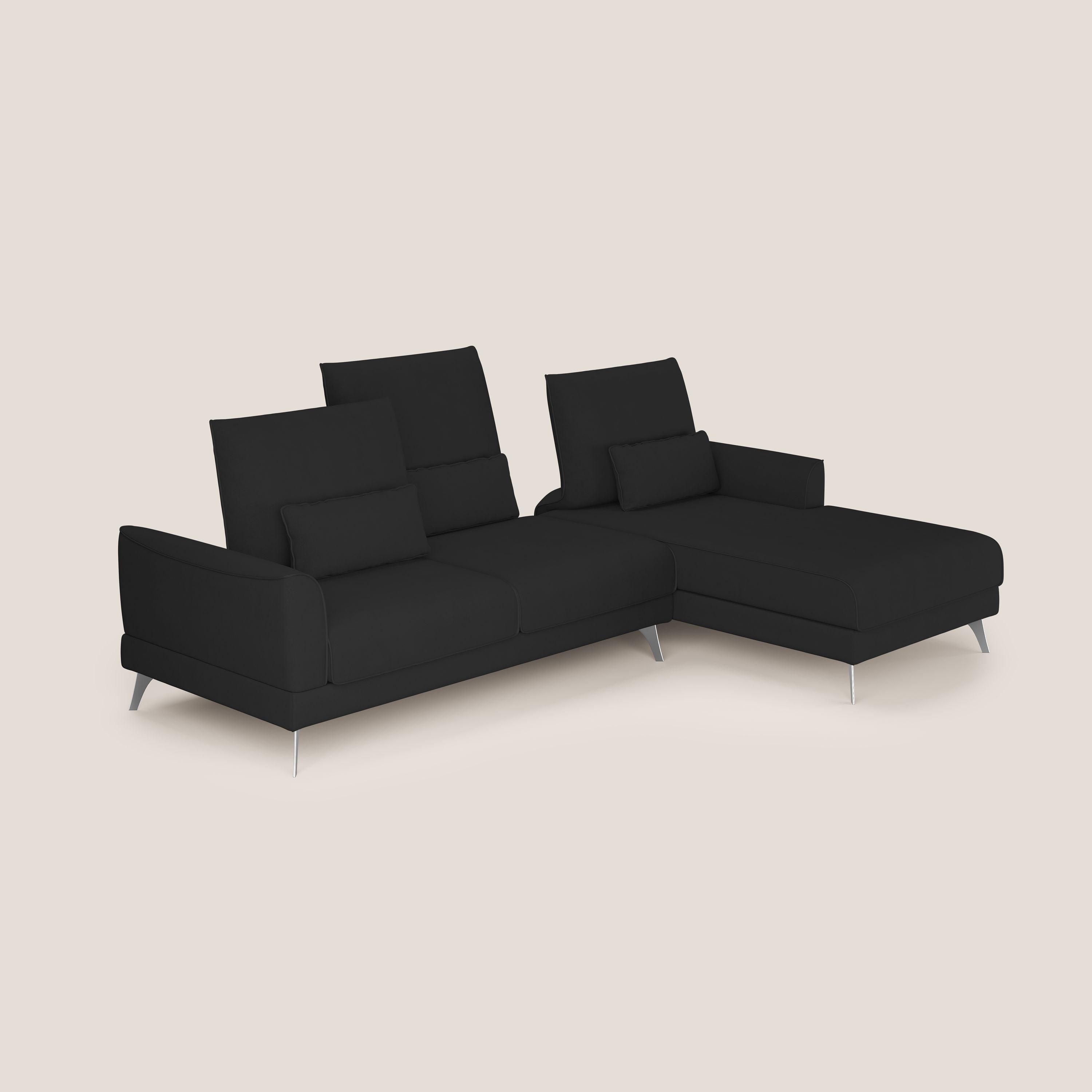 Tommy Divano angolare con relax e schienali traslanti in microfibra smacchiabile T11 nero - divani.store