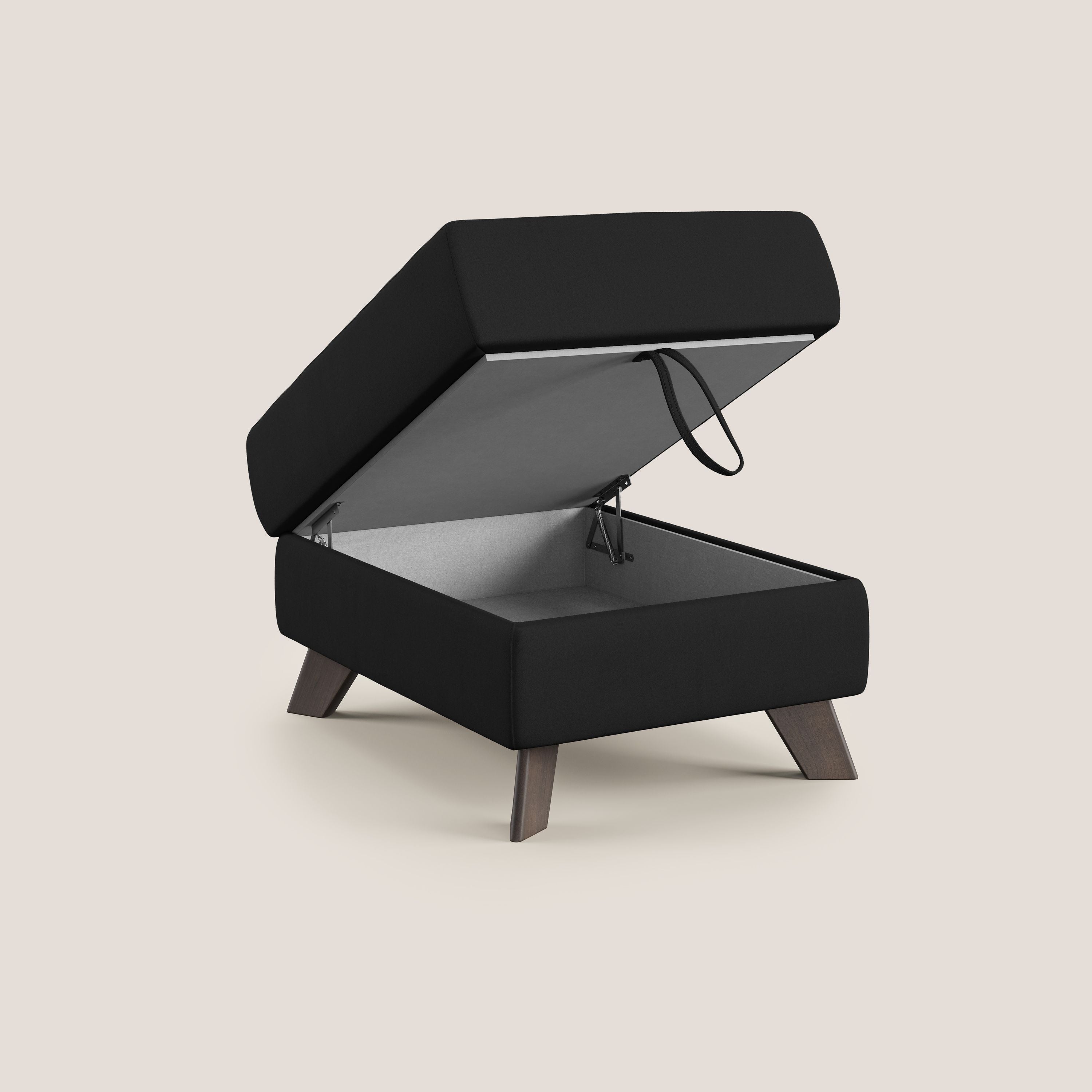 Moon Pouf contenitore e piedini alti in microfibra impermeabile T11 nero - divani.store