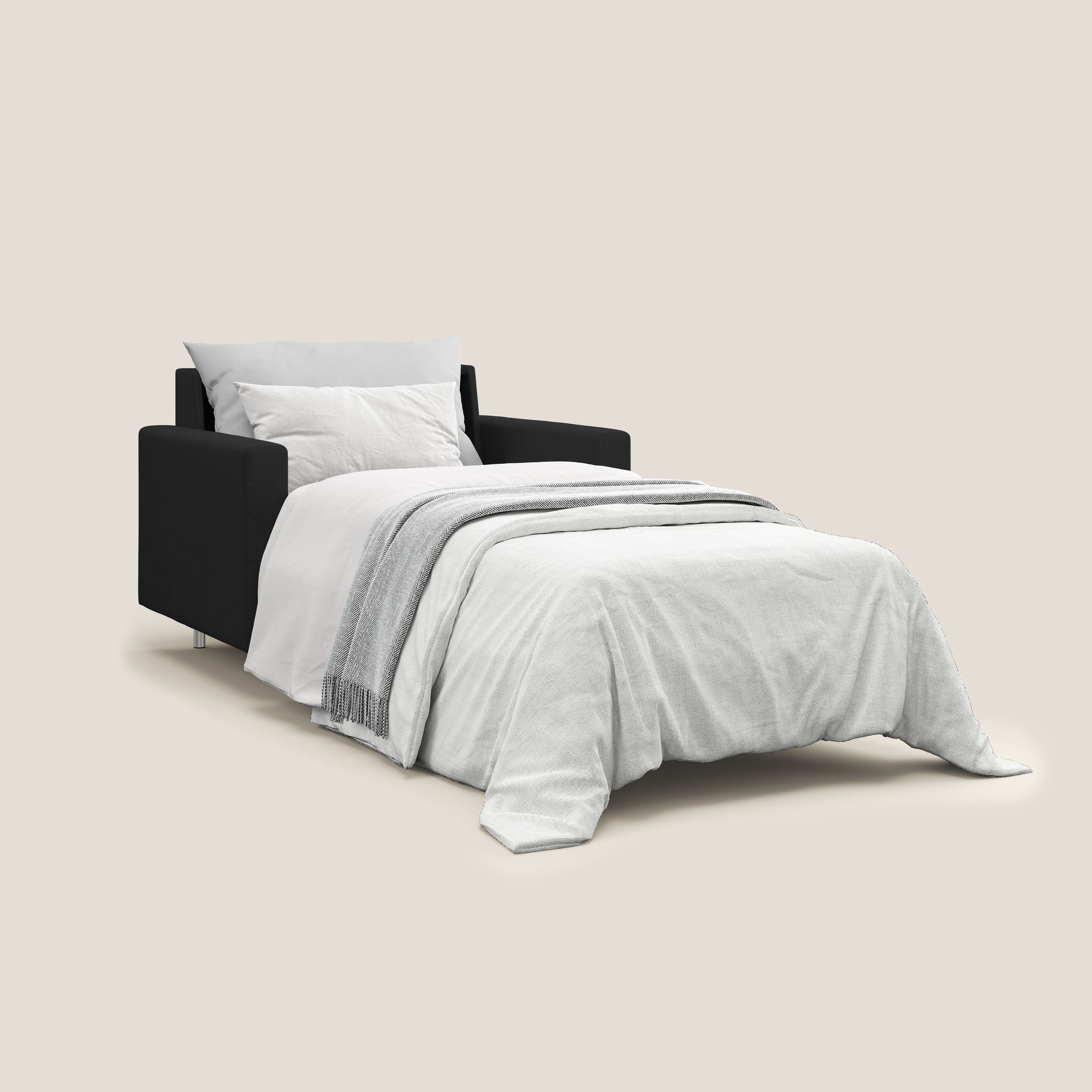 Megan poltrona letto in microfibra smacchiabile T11 nero - divani.store