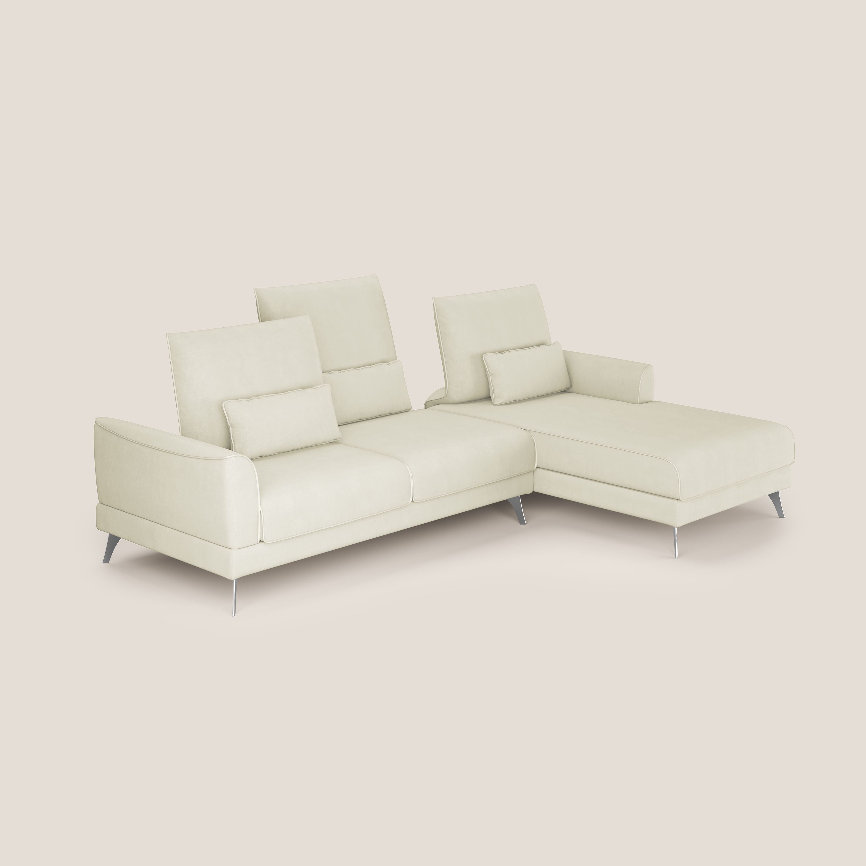 Tommy Divano angolare con relax e schienali traslanti in microfibra smacchiabile T11 panna - divani.store