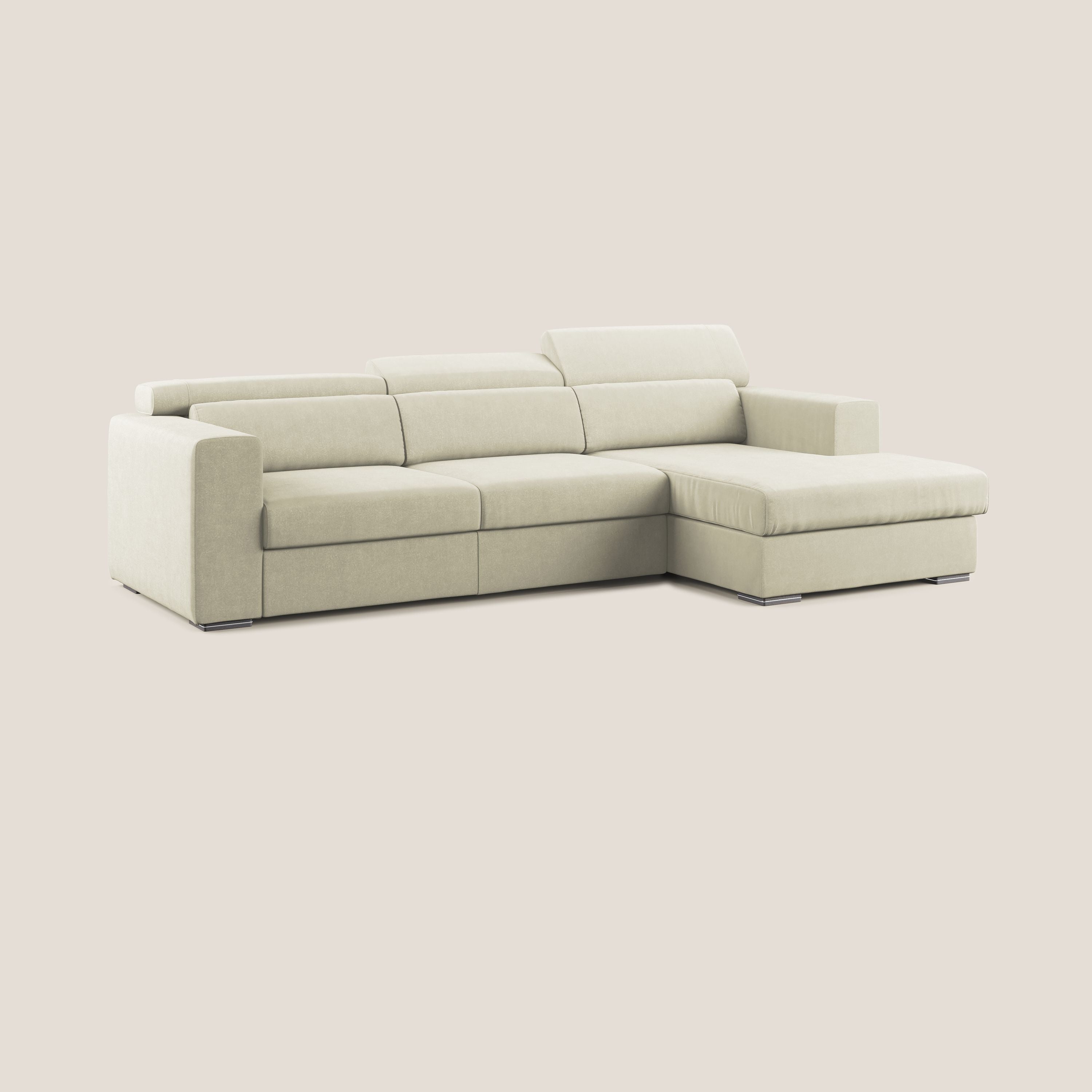 Vegas divano angolare con poggiatesta reclinabili in microfibra impermeabile T11 panna - divani.store