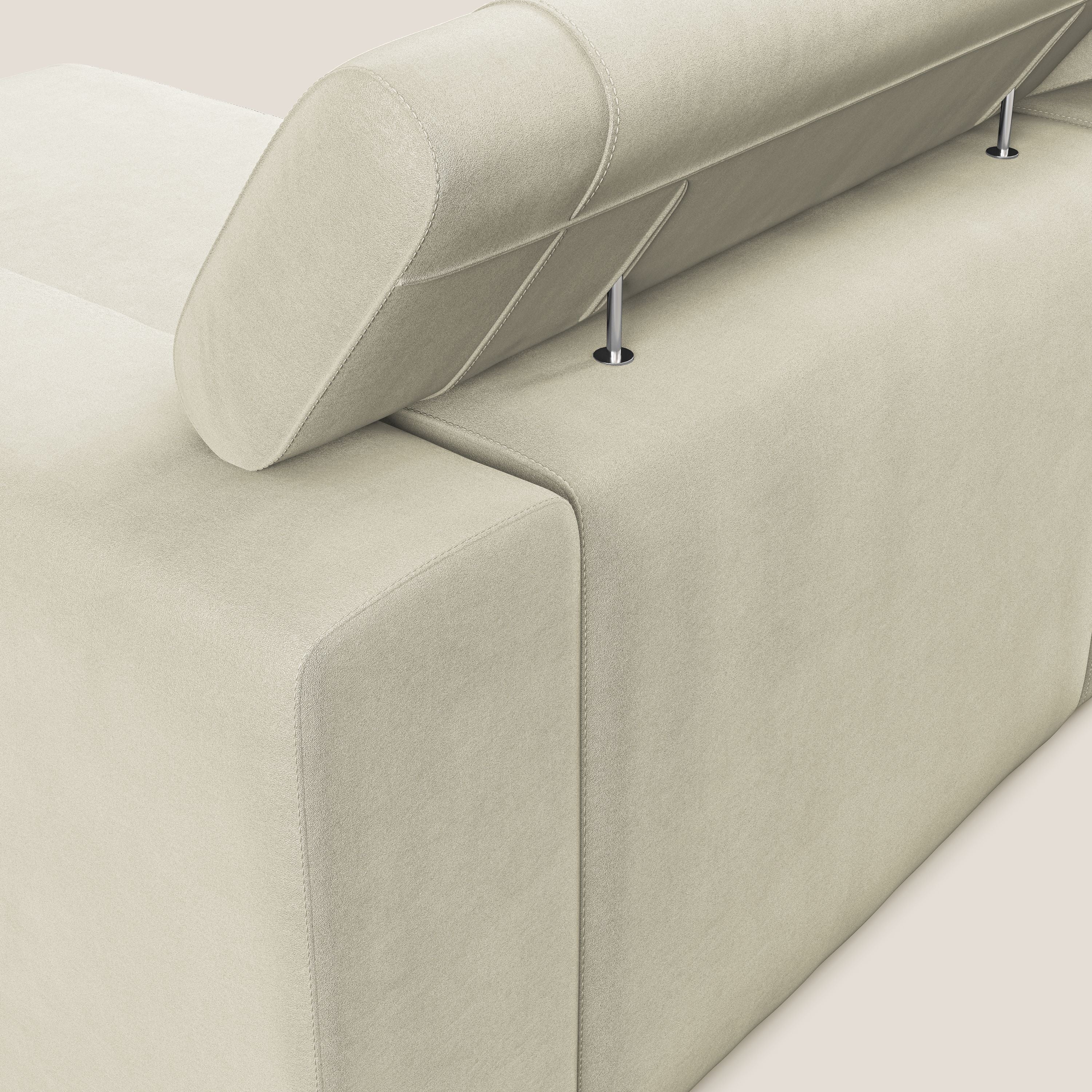 Vegas divano angolare con poggiatesta reclinabili in microfibra impermeabile T11 panna - divani.store