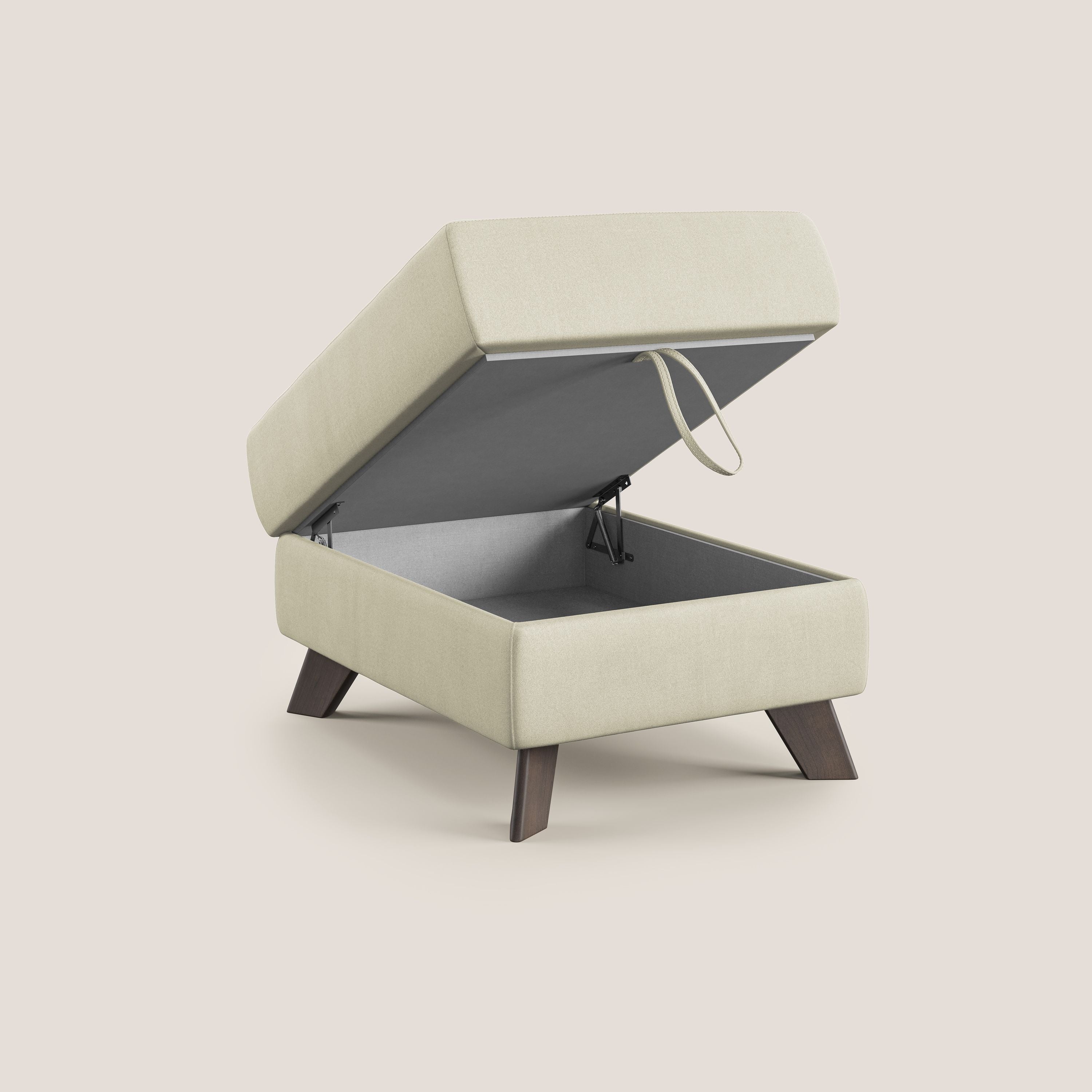 Moon Pouf contenitore e piedini alti in microfibra impermeabile T11 panna - divani.store