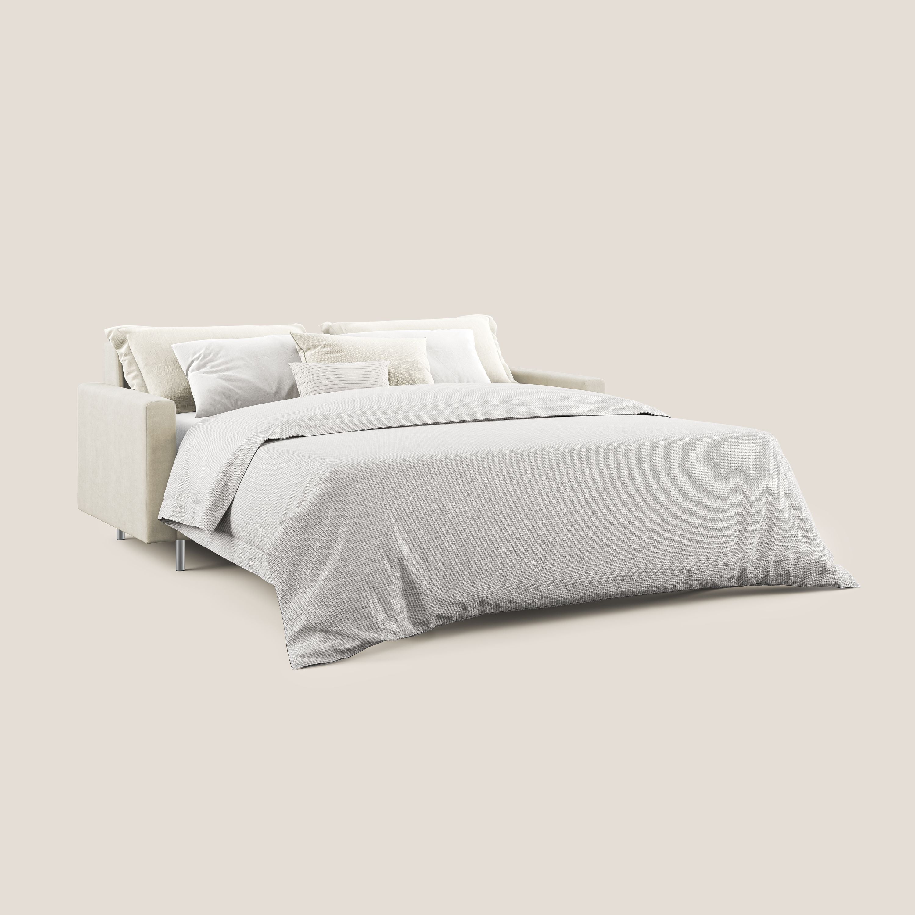 Megan divano letto matrimoniale in microfibra smacchiabile T11 panna - divani.store