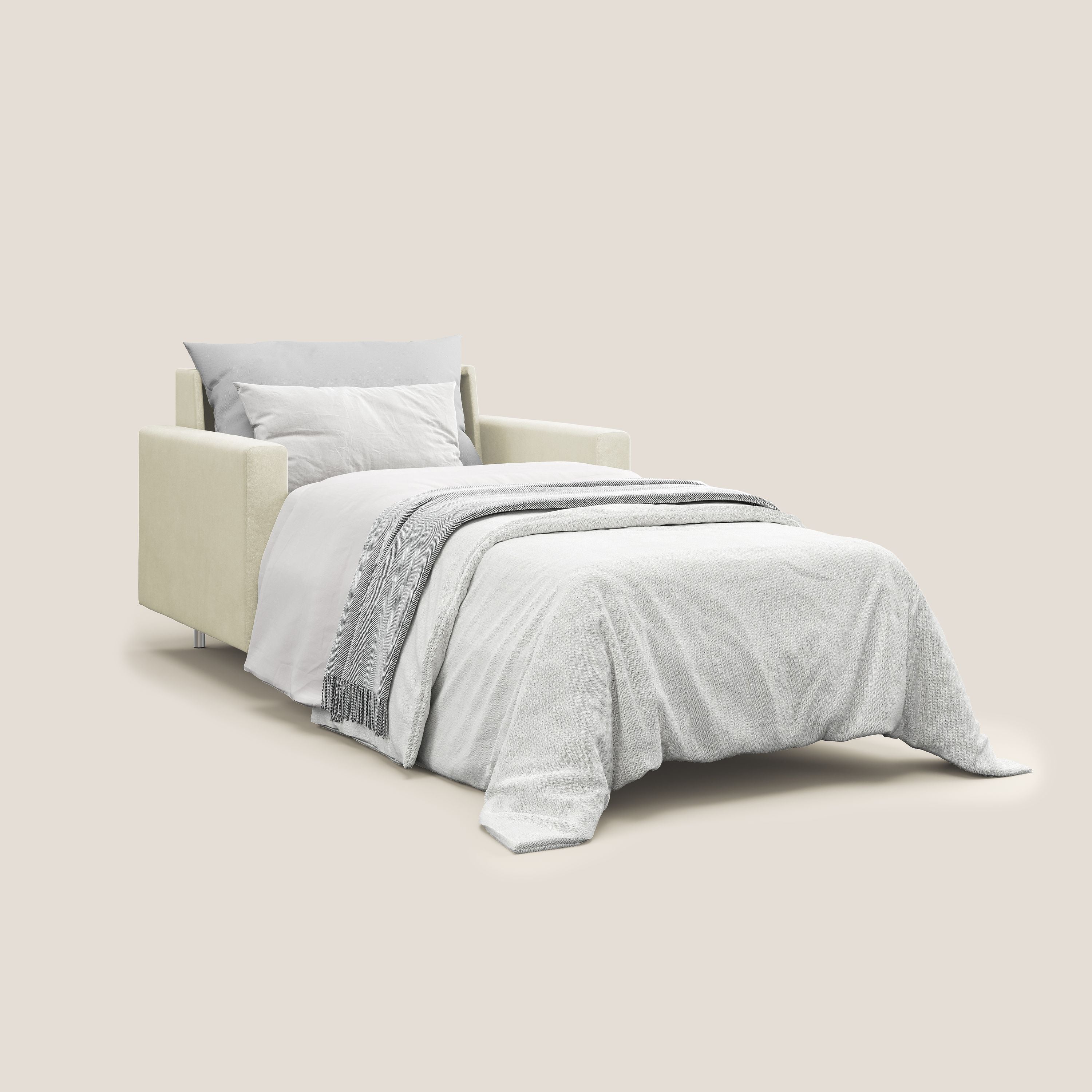 Megan poltrona letto in microfibra smacchiabile T11 panna - divani.store