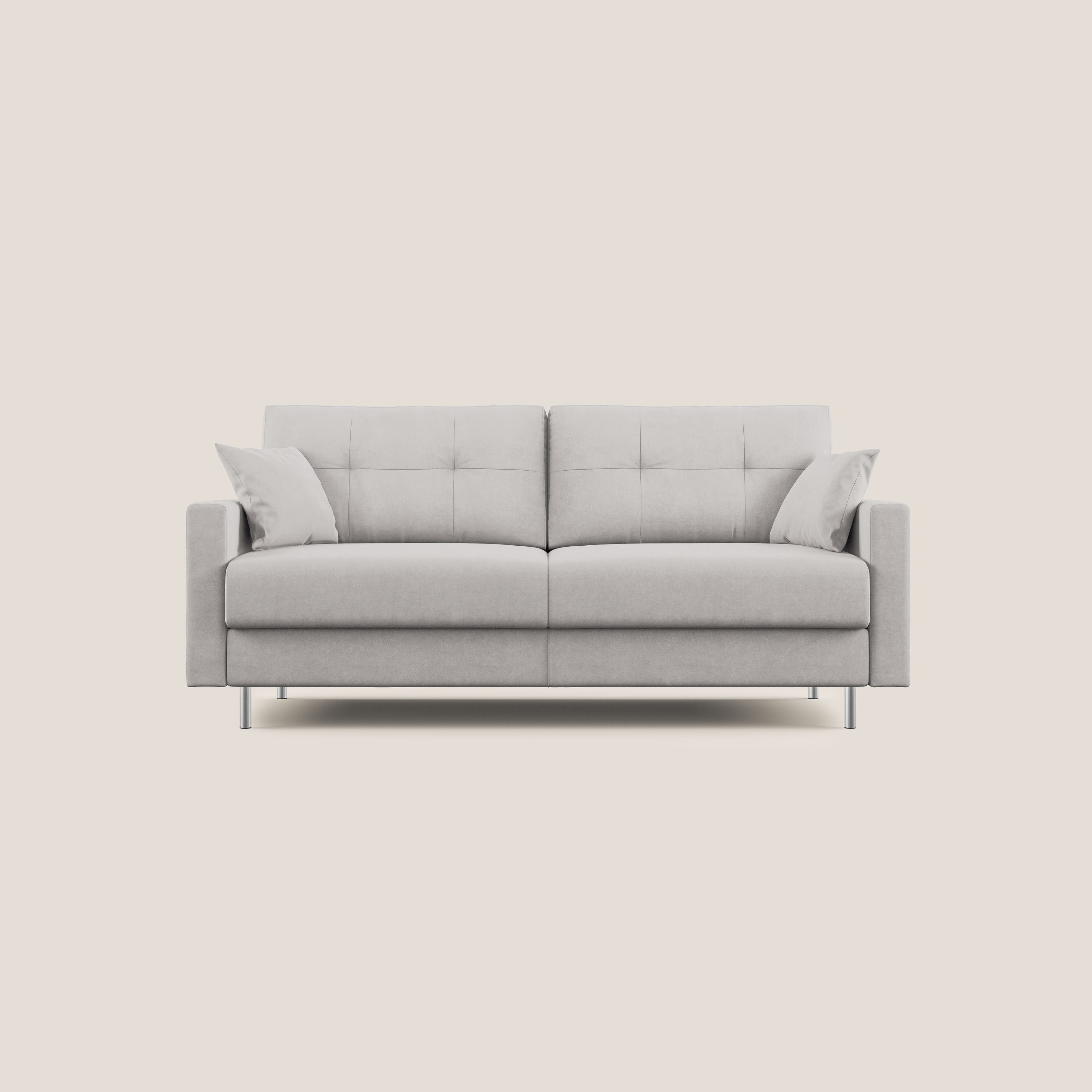 Megan divano letto matrimoniale in microfibra smacchiabile T11 grigio chiaro - divani.store