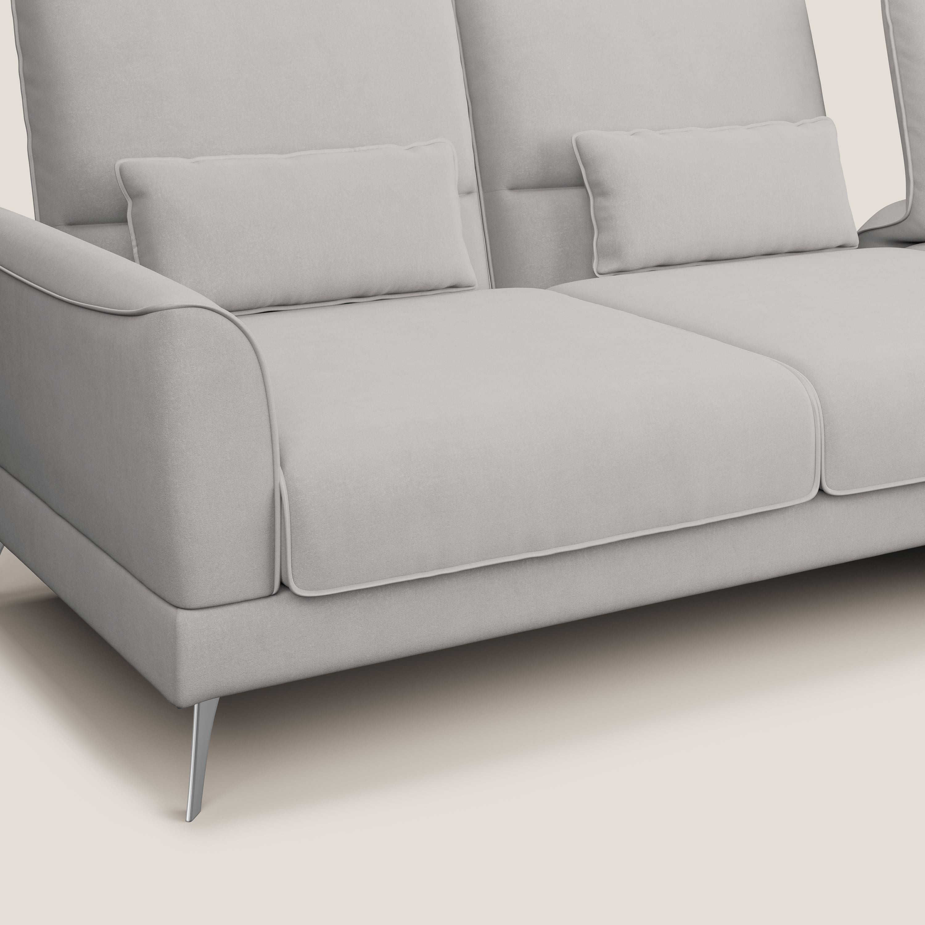 Tommy Divano angolare con relax e schienali traslanti in microfibra smacchiabile T11 grigio chiaro - divani.store