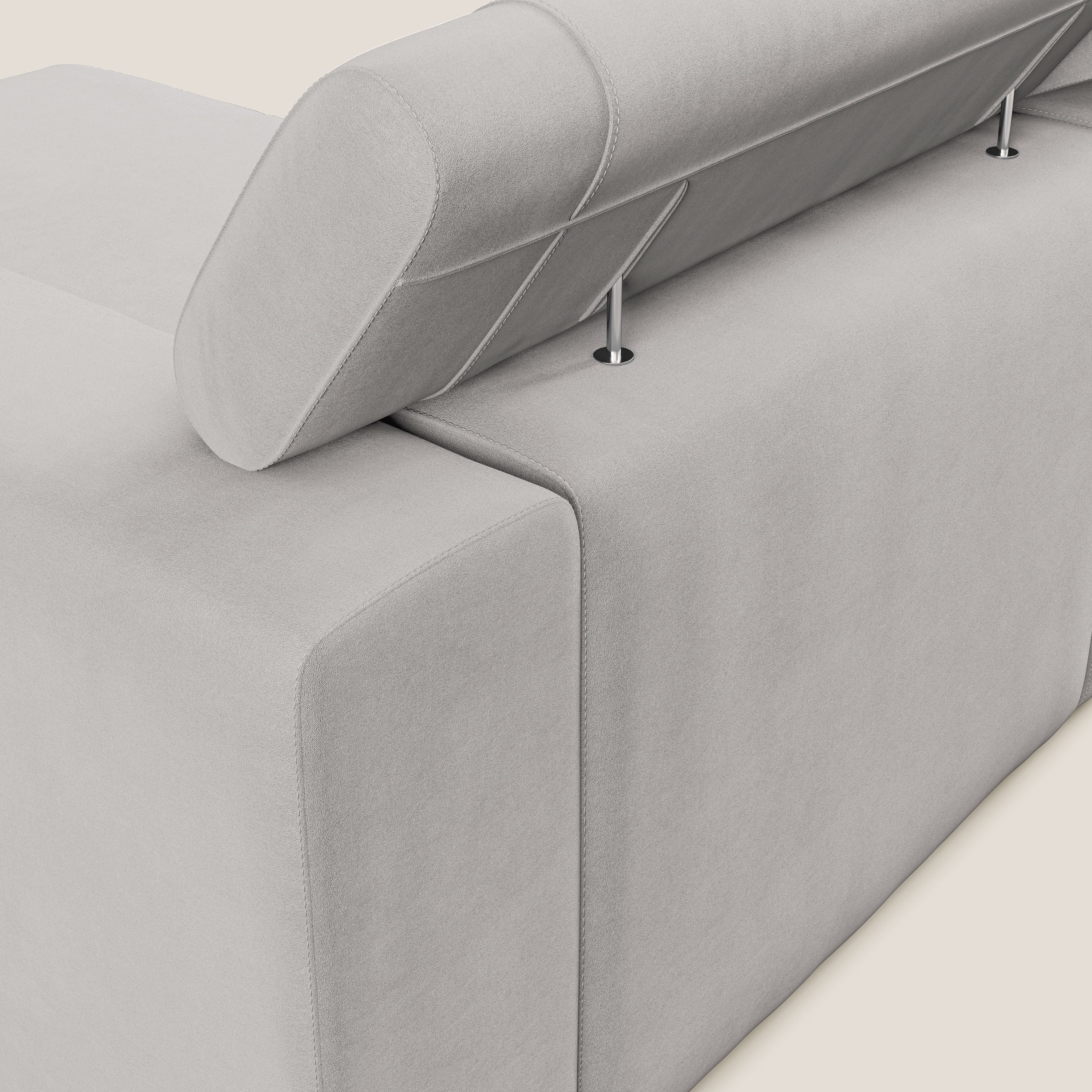 Vegas divano angolare con poggiatesta reclinabili in microfibra impermeabile T11 grigio chiaro - divani.store