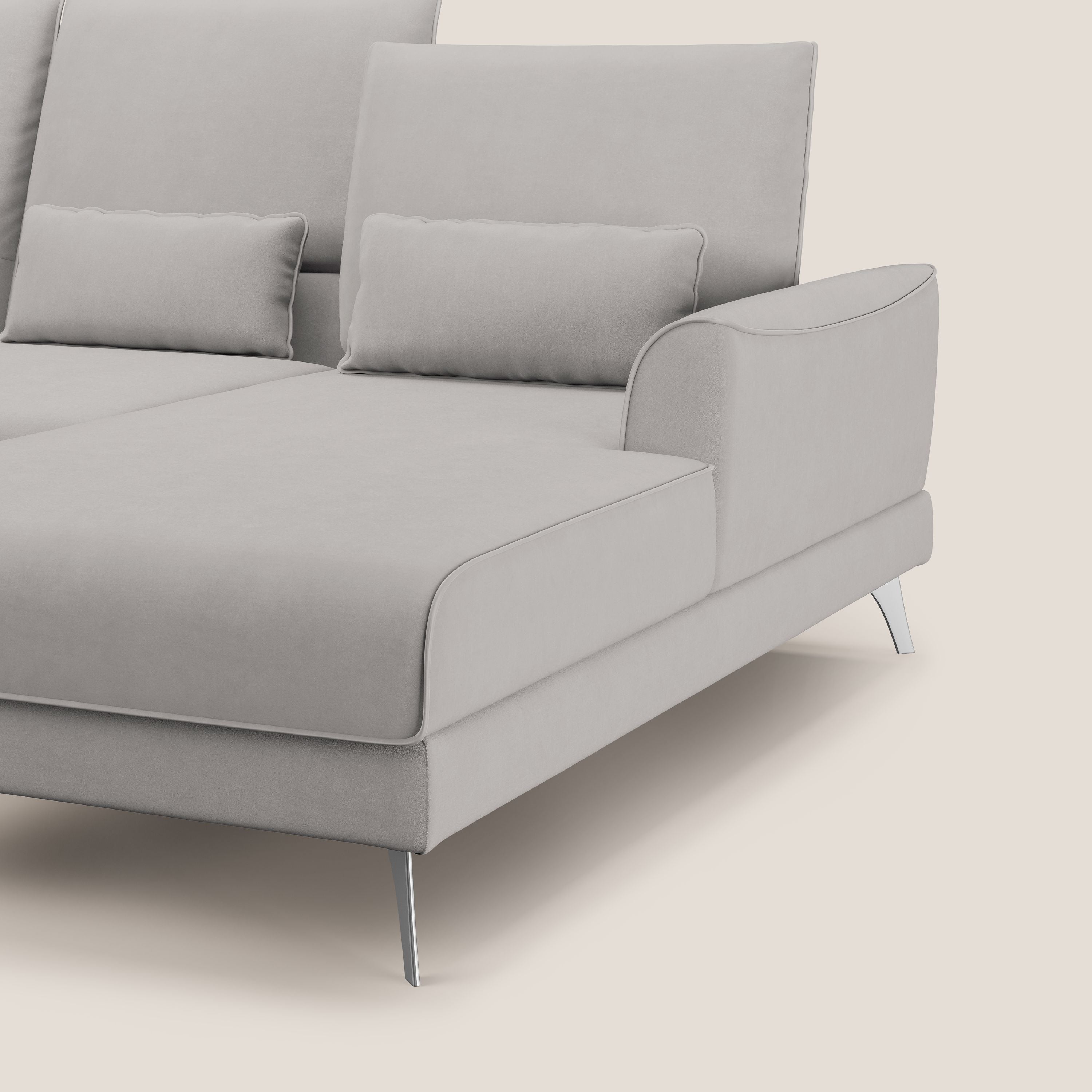 Tommy Divano angolare con relax e schienali traslanti in microfibra smacchiabile T11 grigio chiaro - divani.store