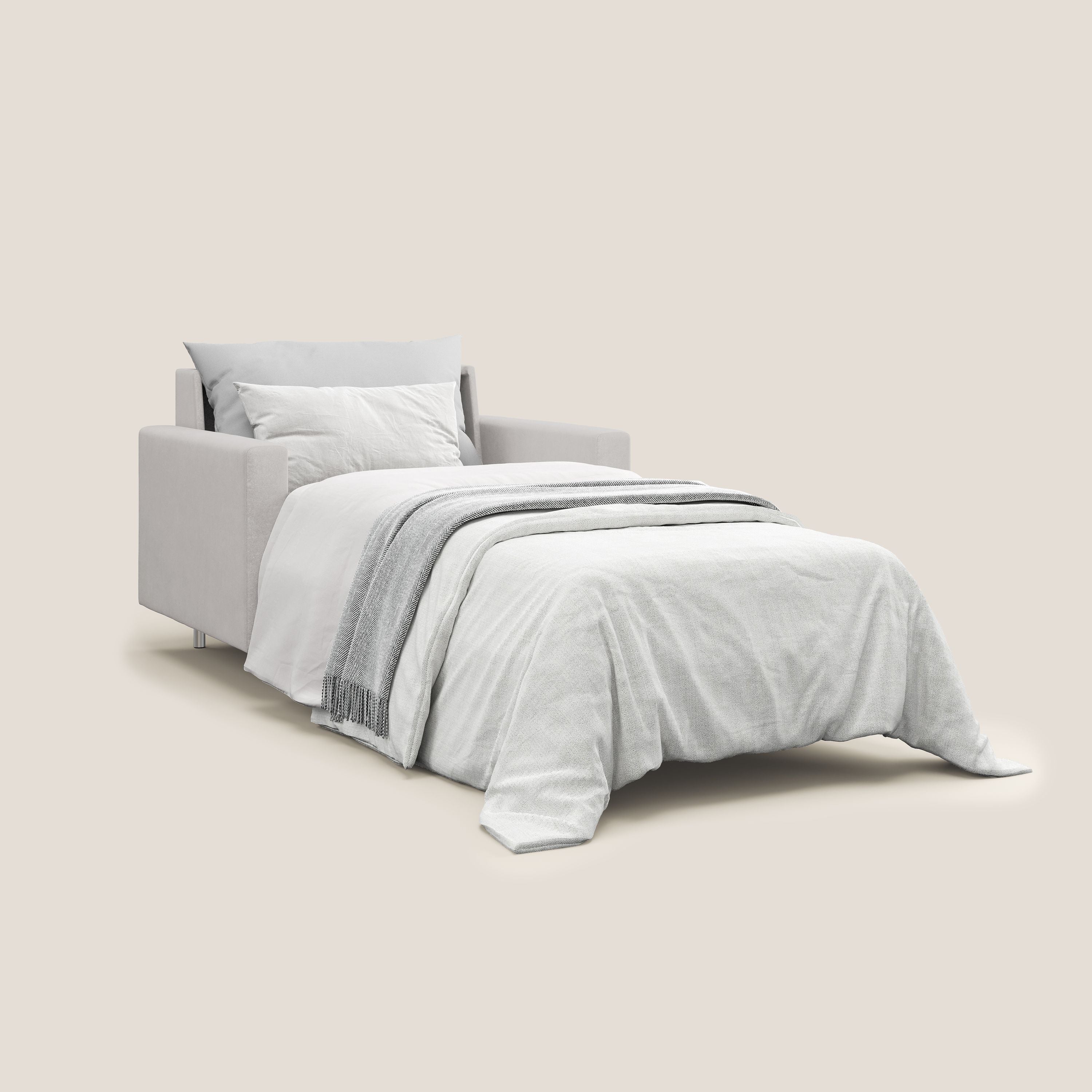 Megan poltrona letto in microfibra smacchiabile T11 grigio chiaro - divani.store