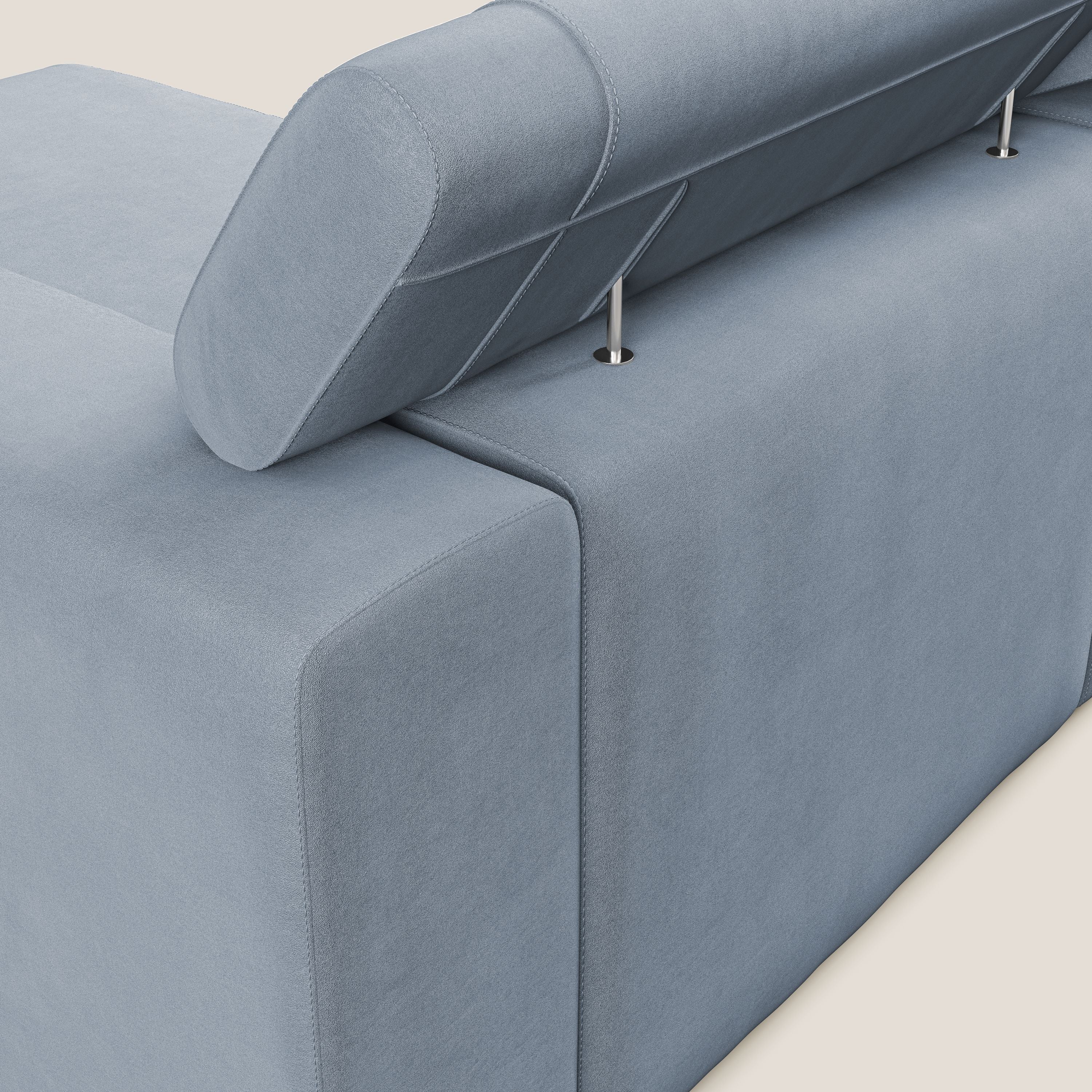 Vegas divano angolare con poggiatesta reclinabili in microfibra impermeabile T11 carta da zucchero - divani.store