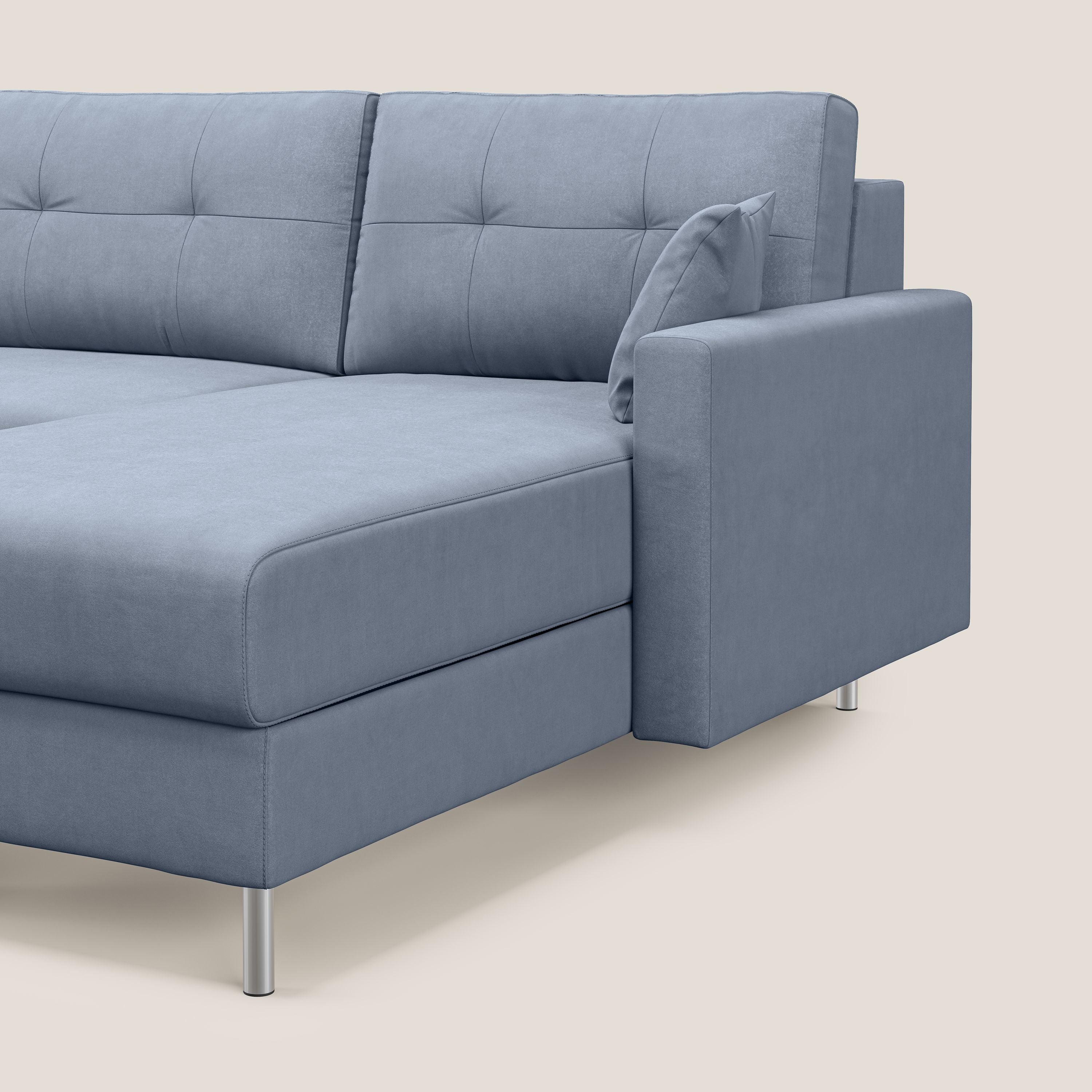 Megan divano letto angolare in microfibra smacchiabile T11 carta da zucchero - divani.store