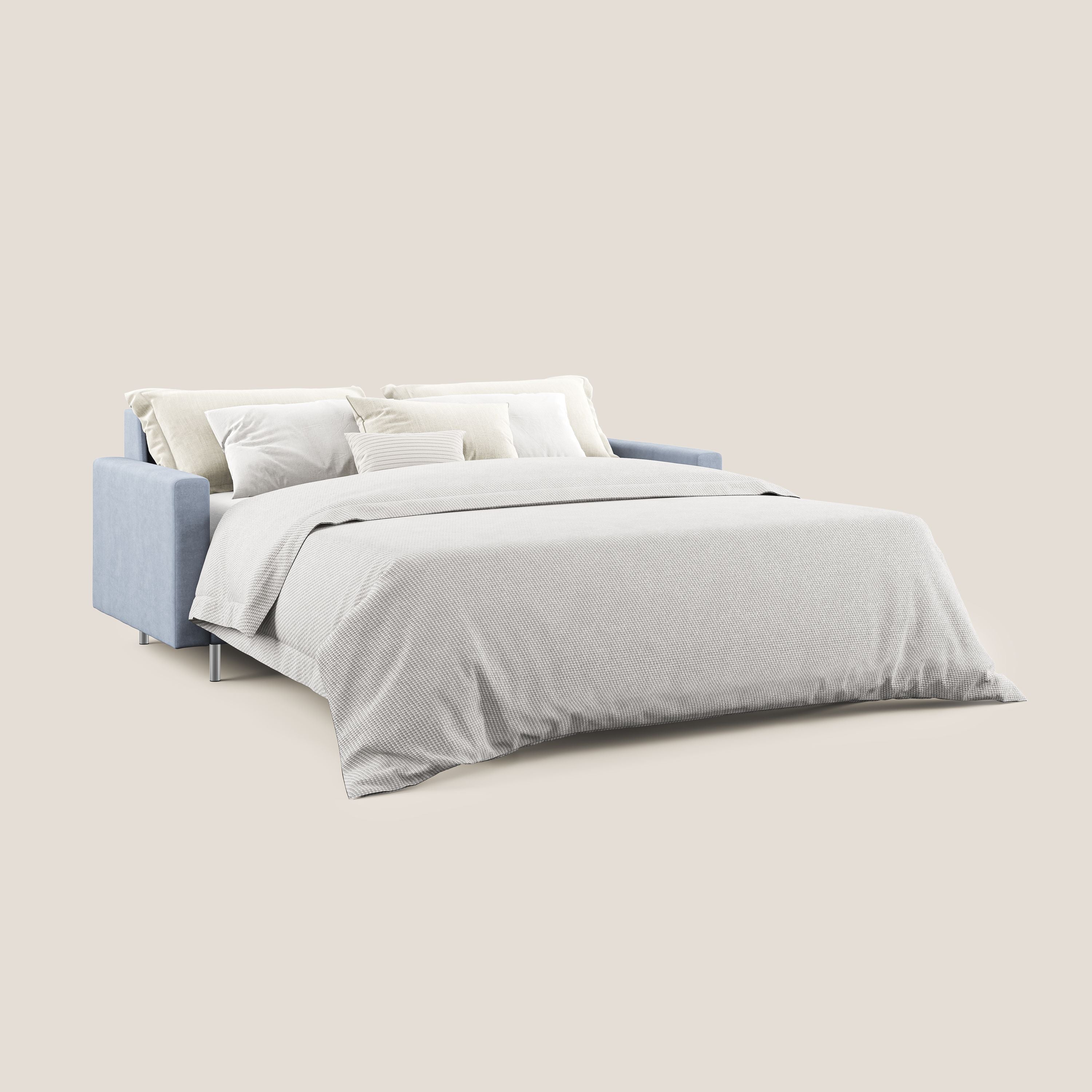 Megan divano letto matrimoniale in microfibra smacchiabile T11 carta da zucchero - divani.store