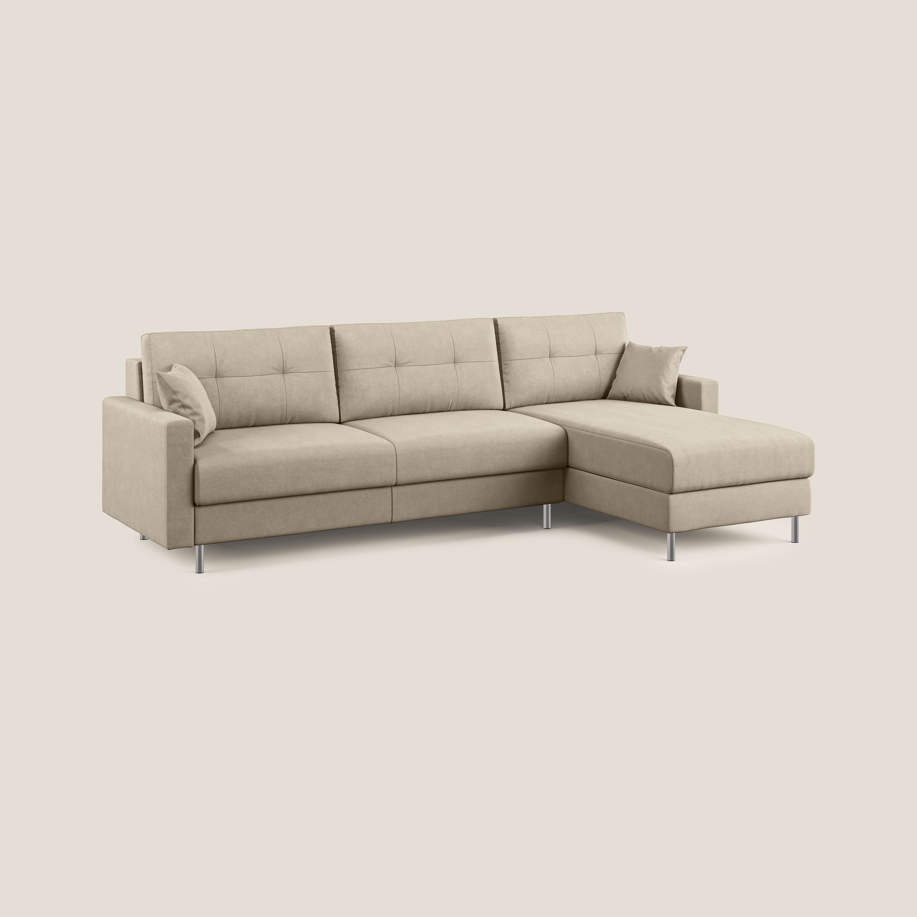 Megan divano letto angolare in microfibra smacchiabile T11 tortora - divani.store