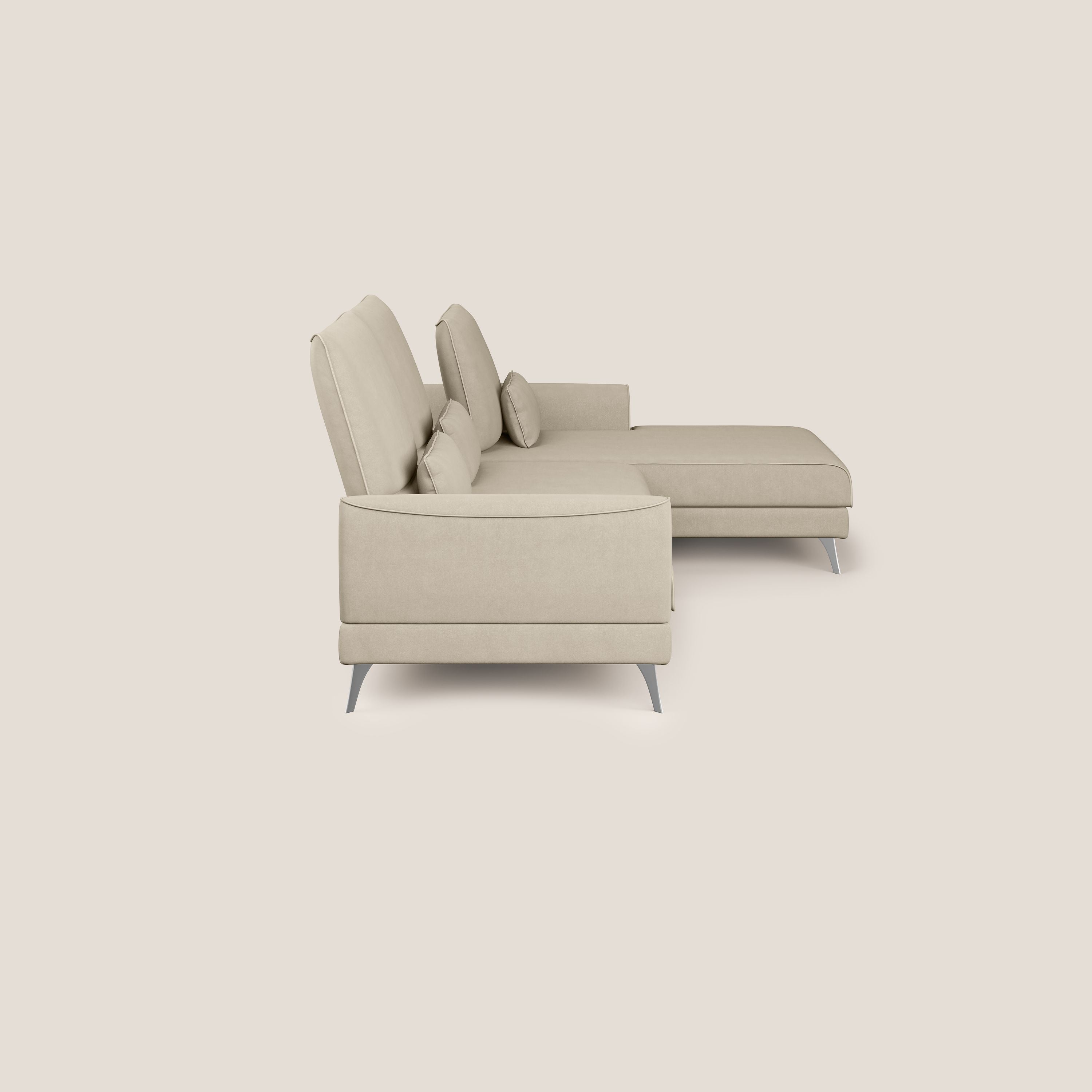 Tommy Divano angolare con relax e schienali traslanti in microfibra smacchiabile T11 tortora - divani.store