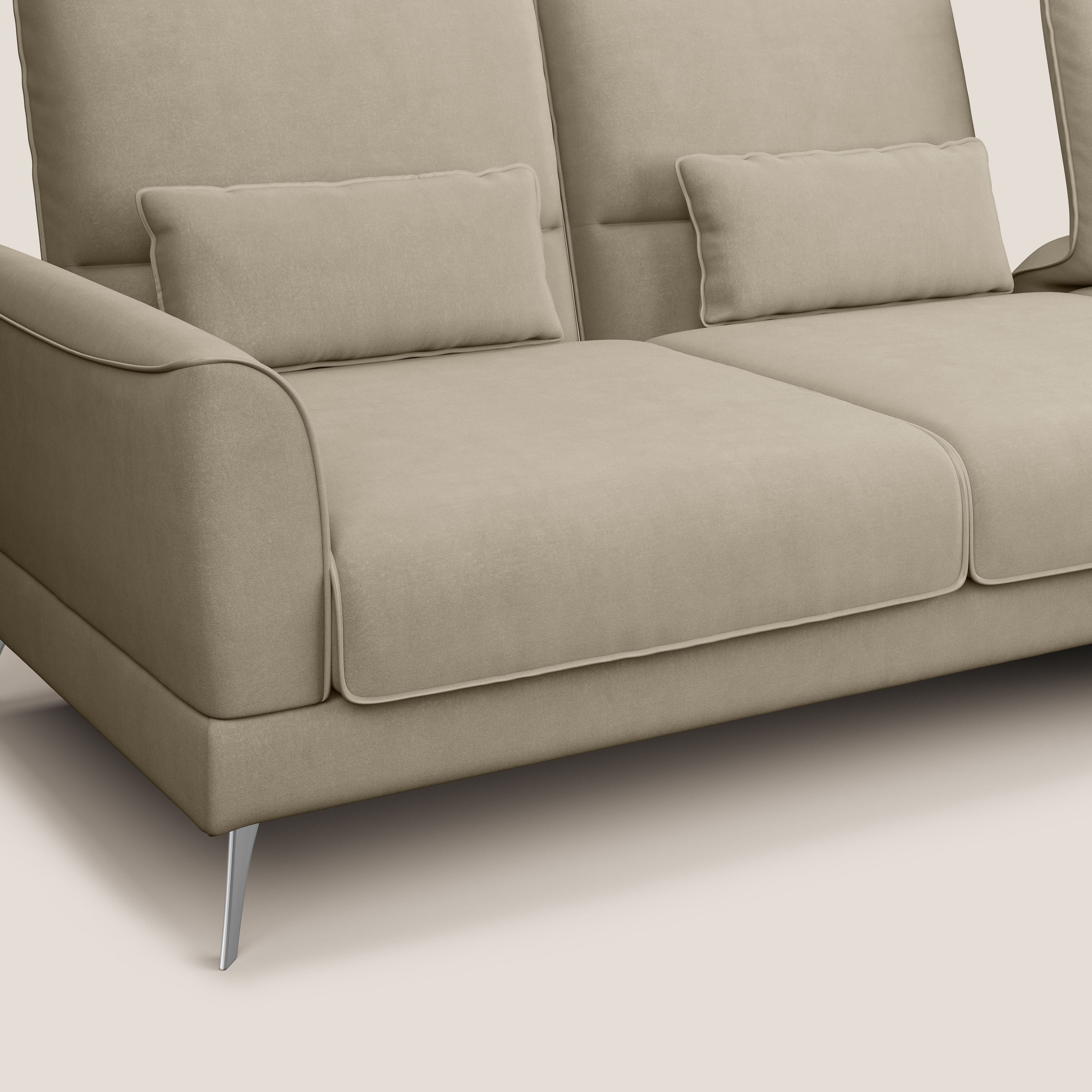 Tommy Divano angolare con relax e schienali traslanti in microfibra smacchiabile T11 tortora - divani.store